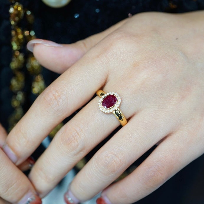 14K GOLD 1.2 CT NATURAL RUBY & DIAMOND RING - 6