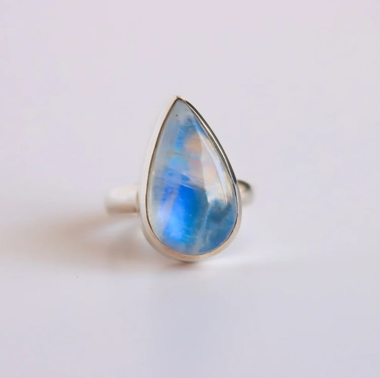 Pear Cut Moonstone Ring in Sterling Silver (1 of 5)