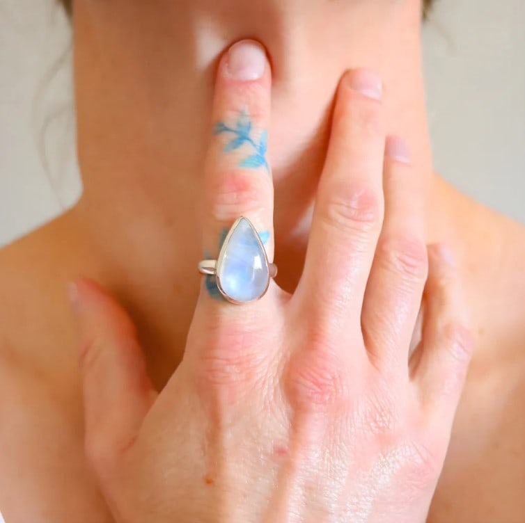 Pear Cut Moonstone Ring in Sterling Silver - 5