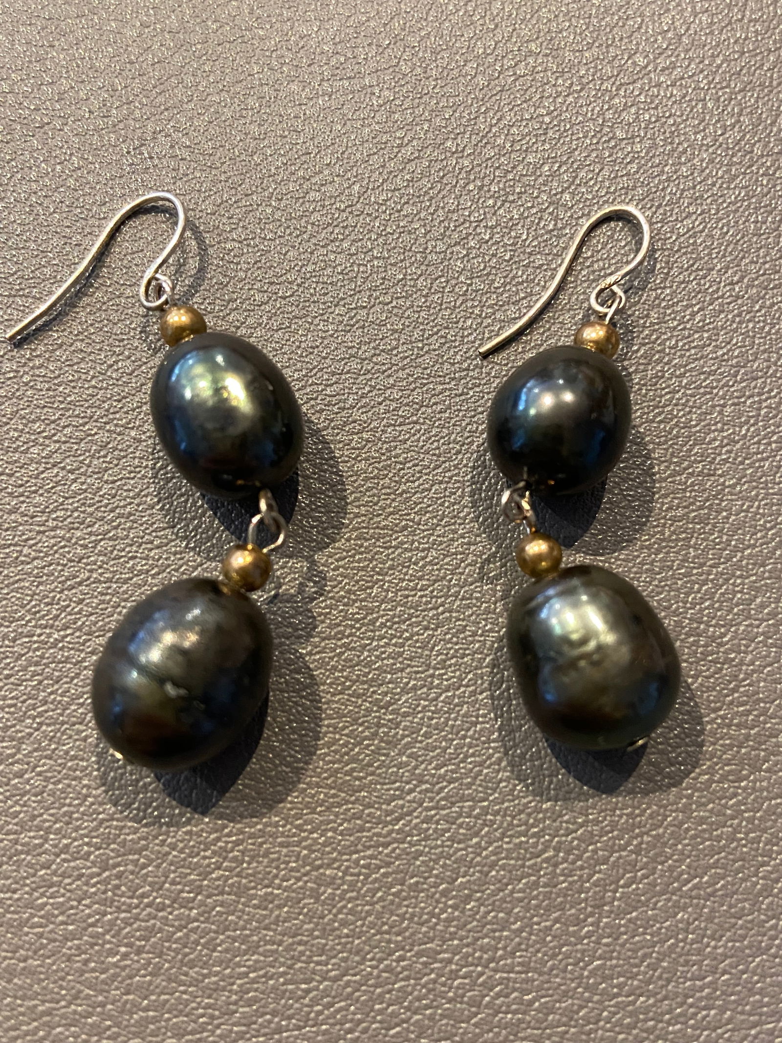 Vintage Tahitian High Luster Peacock Black Pearl Earrings - 2