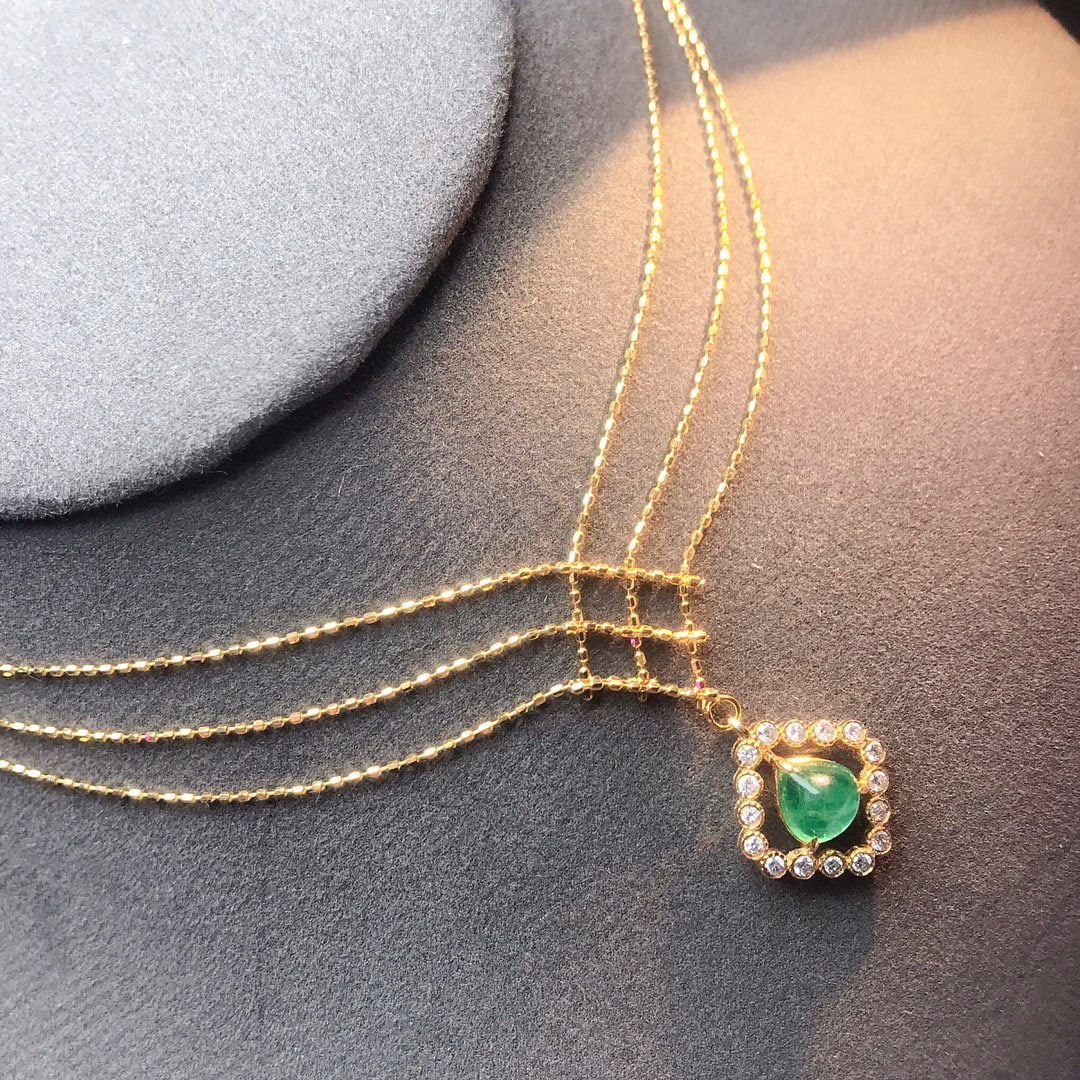 14K GOLD 0.80 CT NATURAL EMERALD & DIAMOND NECKLACE - 4