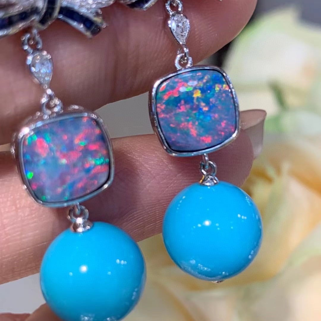 14K GOLD 3.72 CTW NATURAL OPAL & DIAMOND EARRINGS - 3