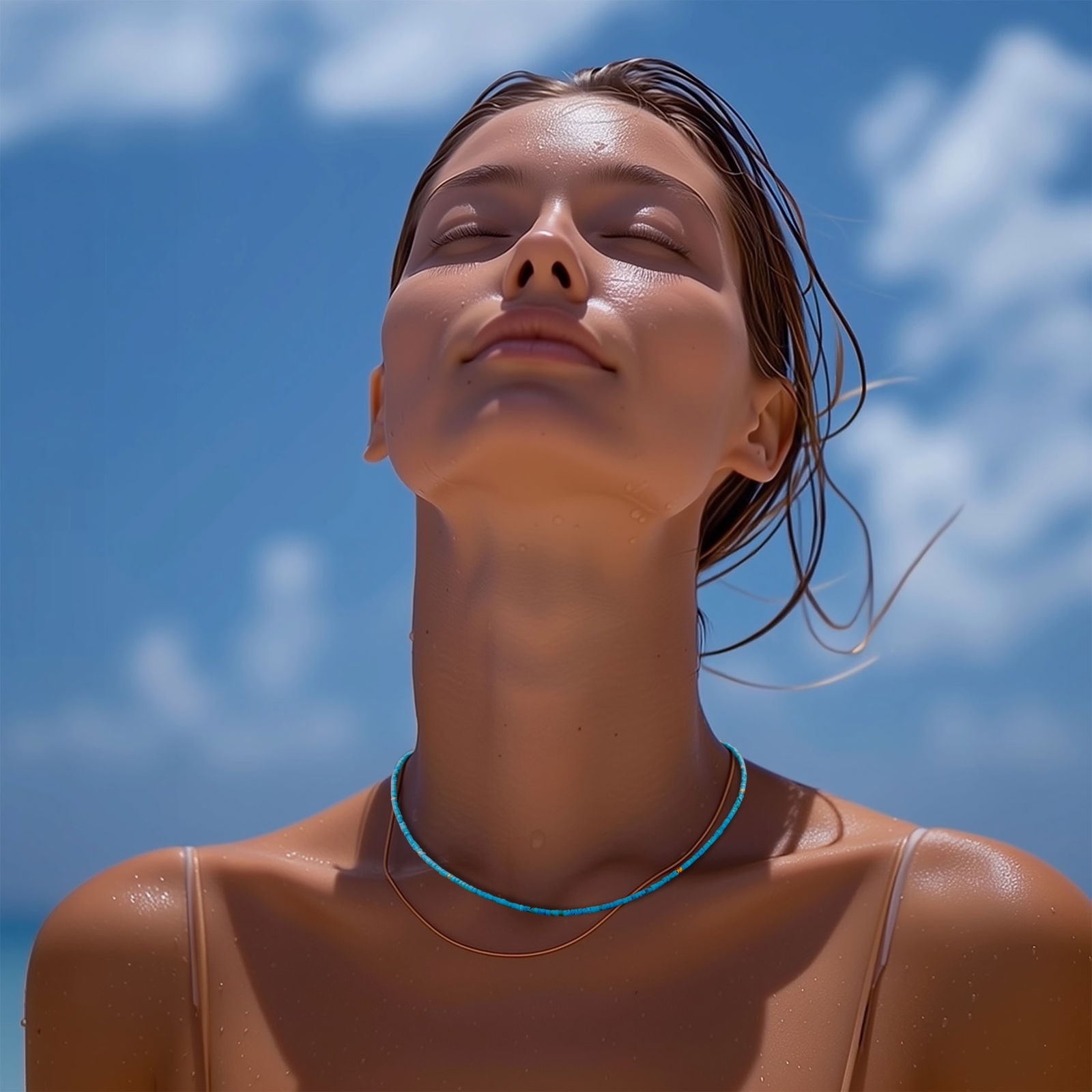 Tiny Turquoise Tube 18k Gold Necklace - 2