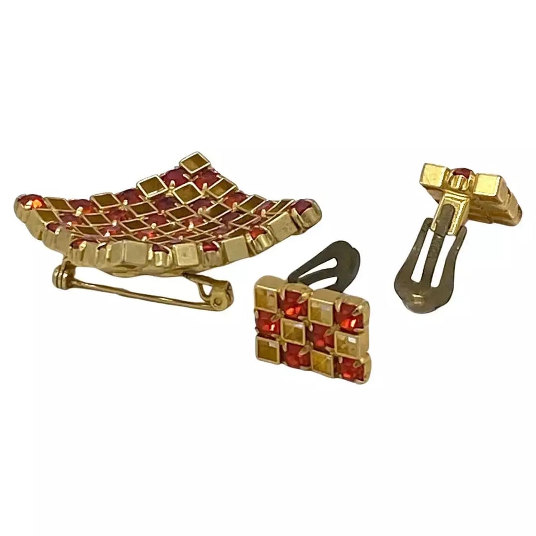 Austria Orange Crystal Brooch & Earrings Set - 2