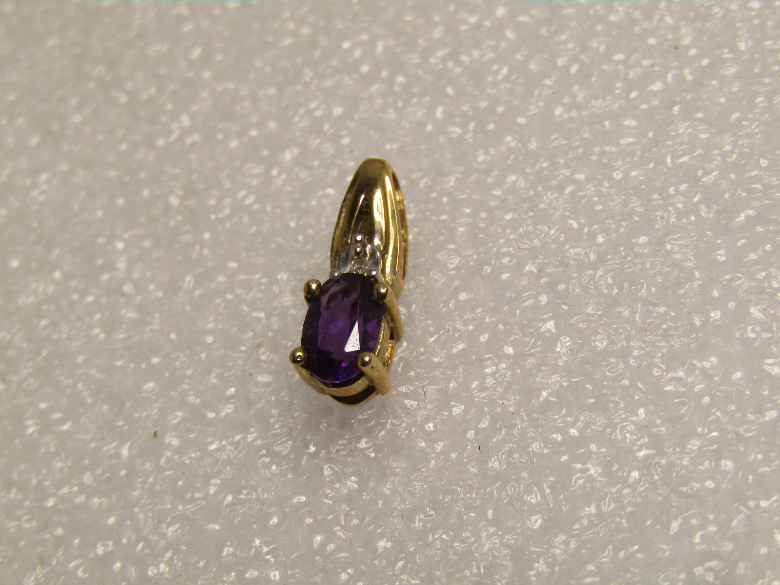 Vintage 10kt Amethyst Diamond Pendant, 1970's-1980's , Signed - 2