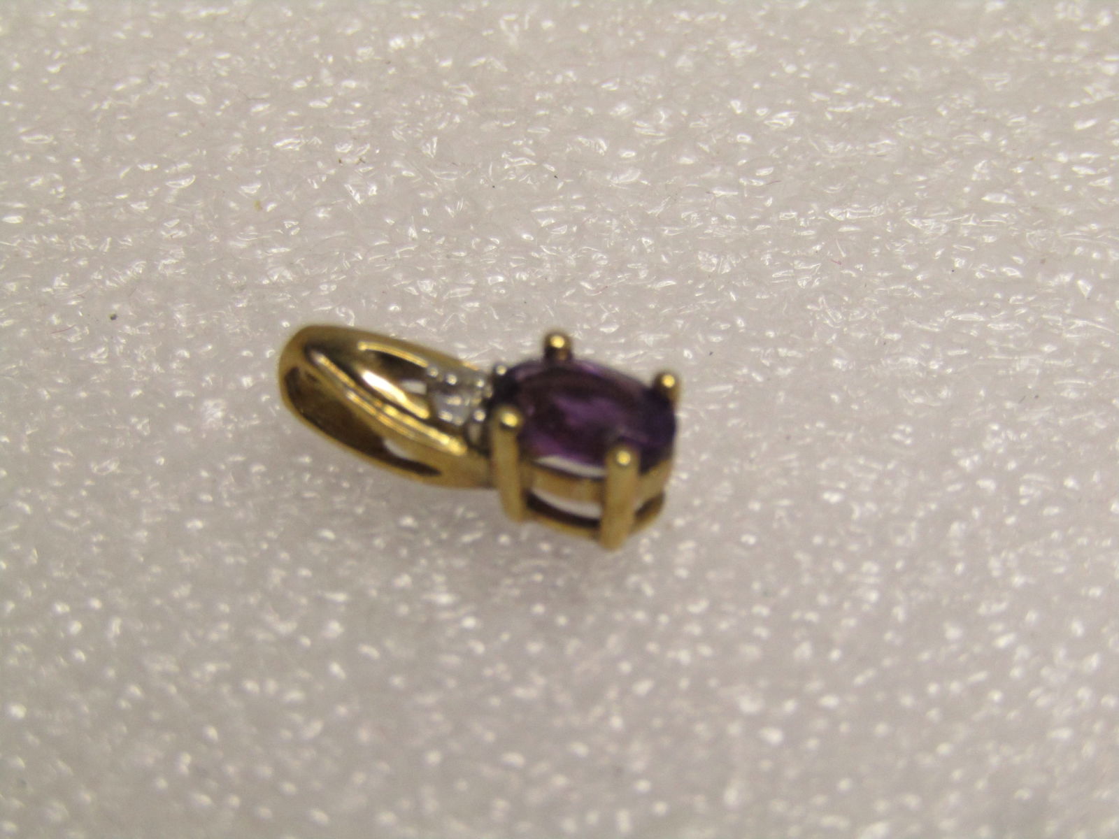 Vintage 10kt Amethyst Diamond Pendant, 1970's-1980's , Signed - 3