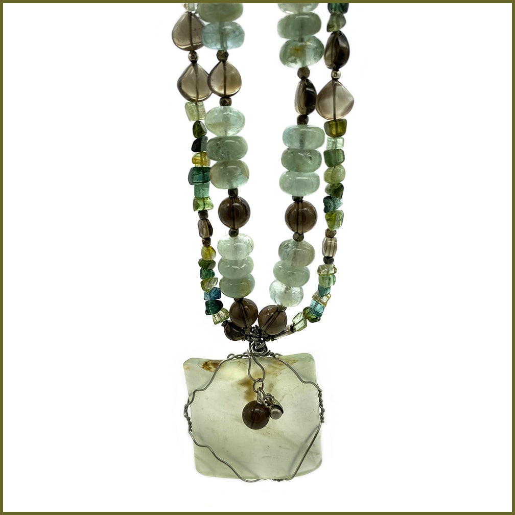 Nephrite and Smoky Quartz Necklace with Pendant - 2