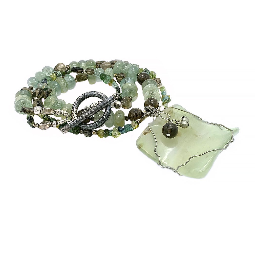 Nephrite and Smoky Quartz Necklace with Pendant - 3