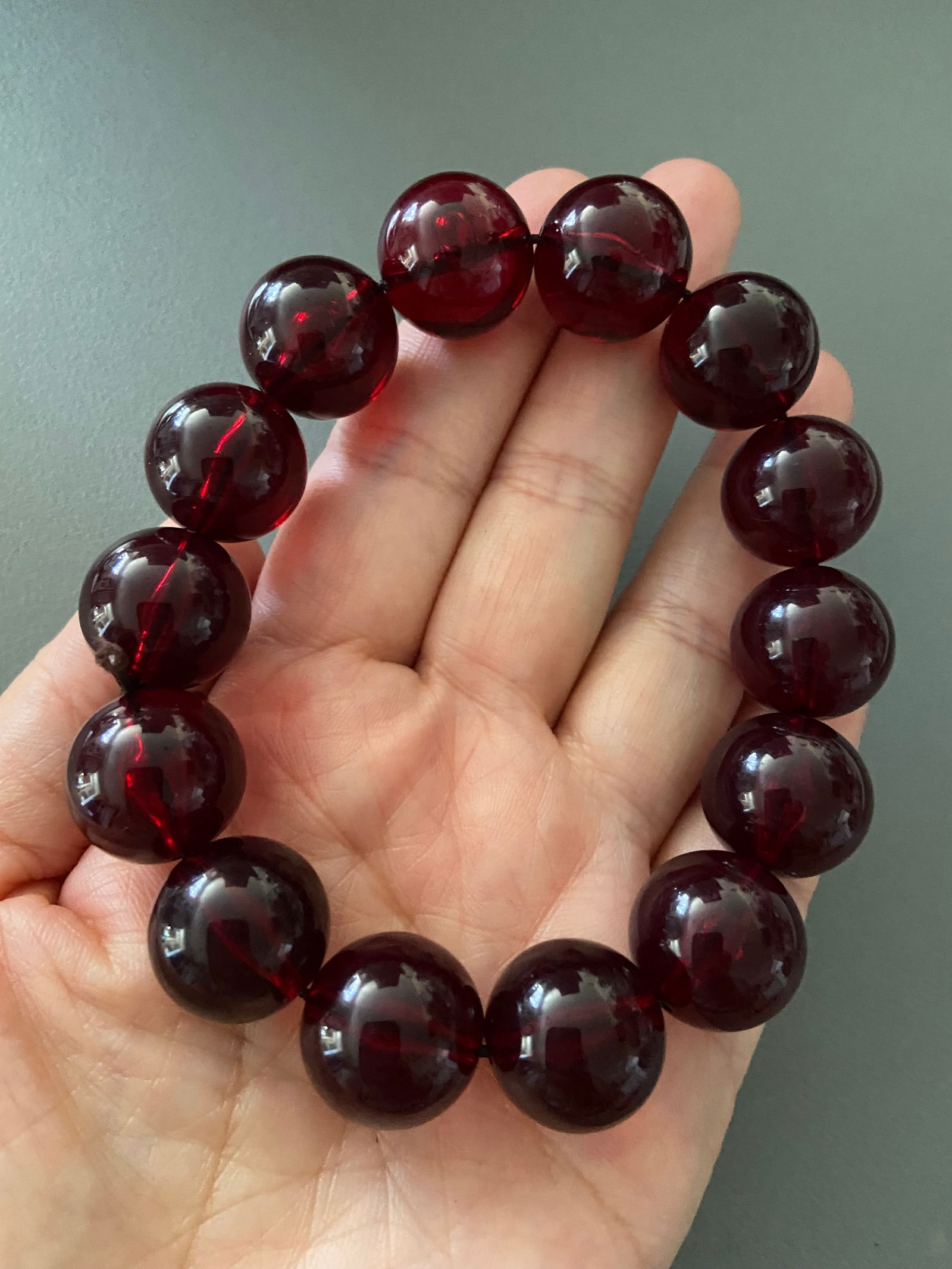 16mm Vintage Cherry Amber-like Early Plastic Beads Elastic Bracelet - 3