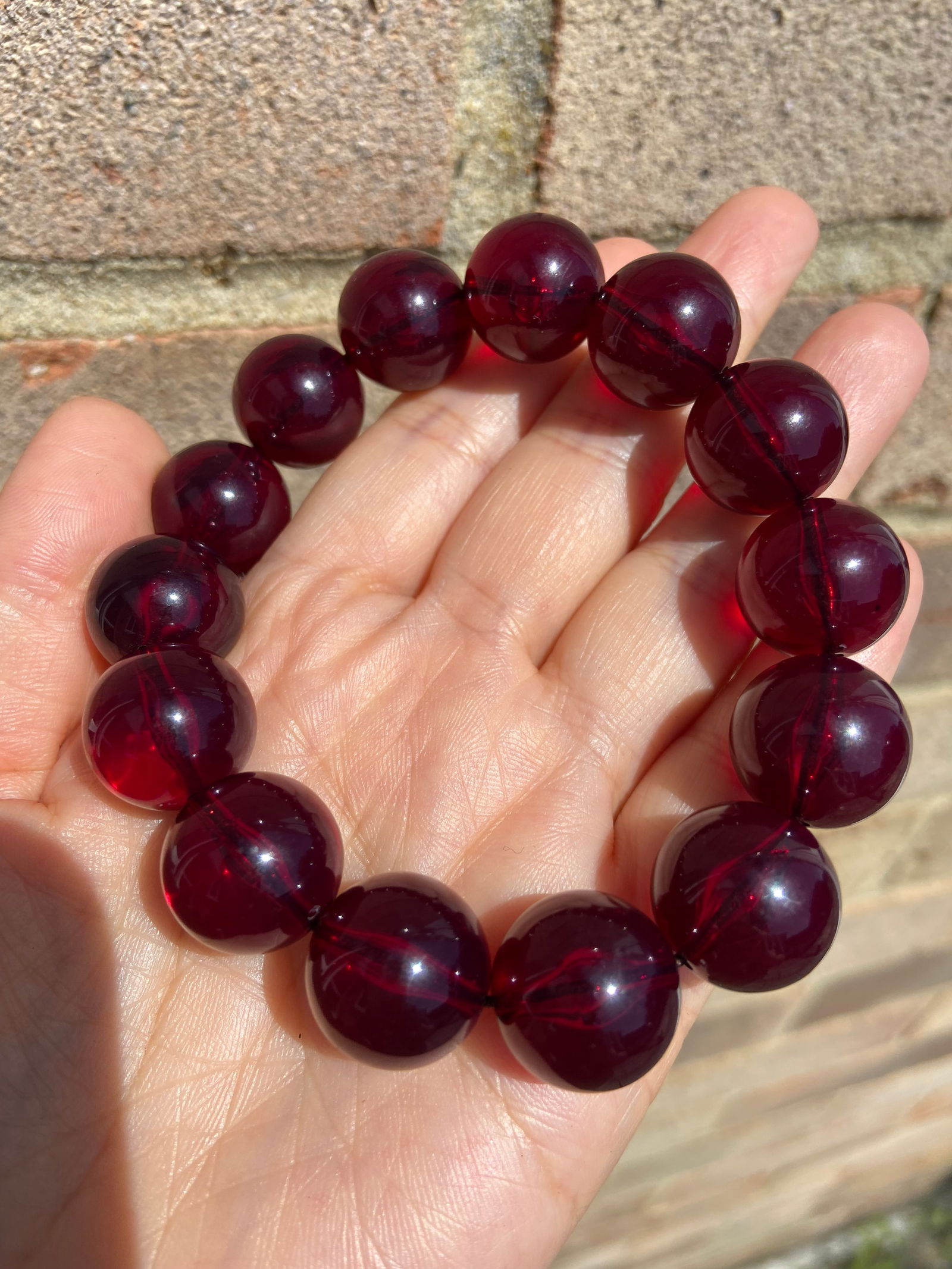 16mm Vintage Cherry Amber-like Early Plastic Beads Elastic Bracelet - 5