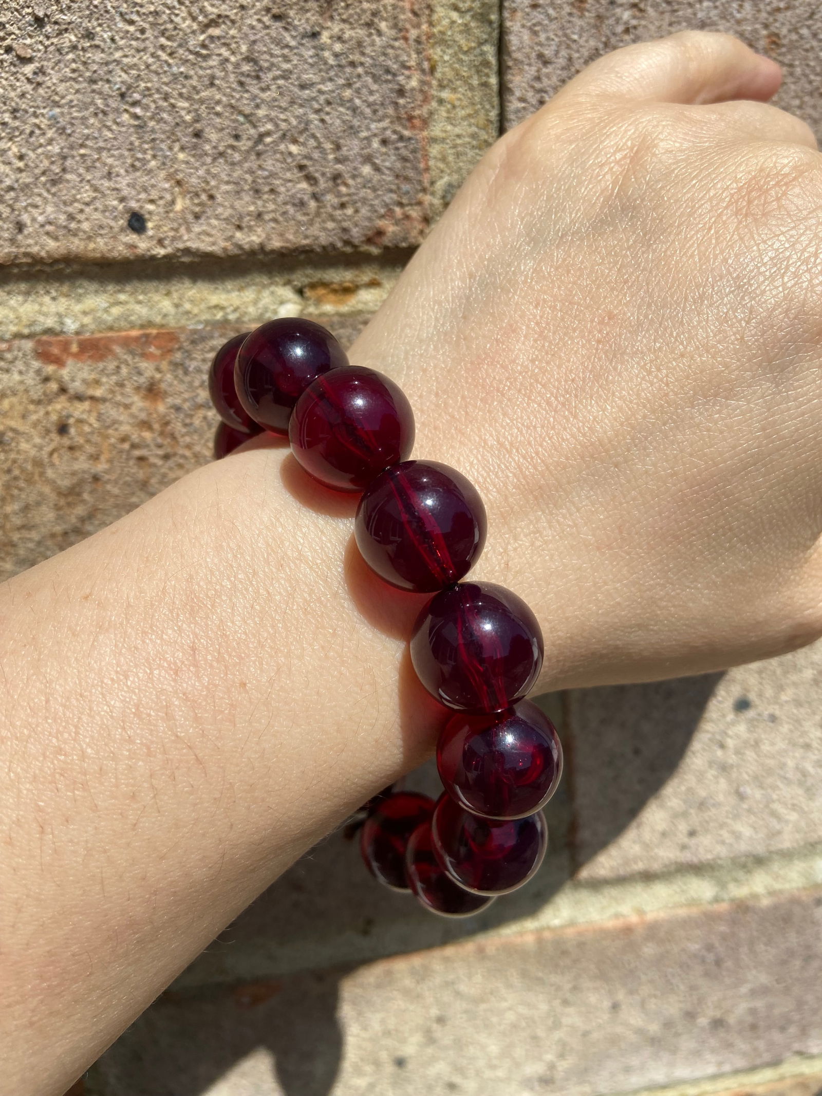 16mm Vintage Cherry Amber-like Early Plastic Beads Elastic Bracelet - 7