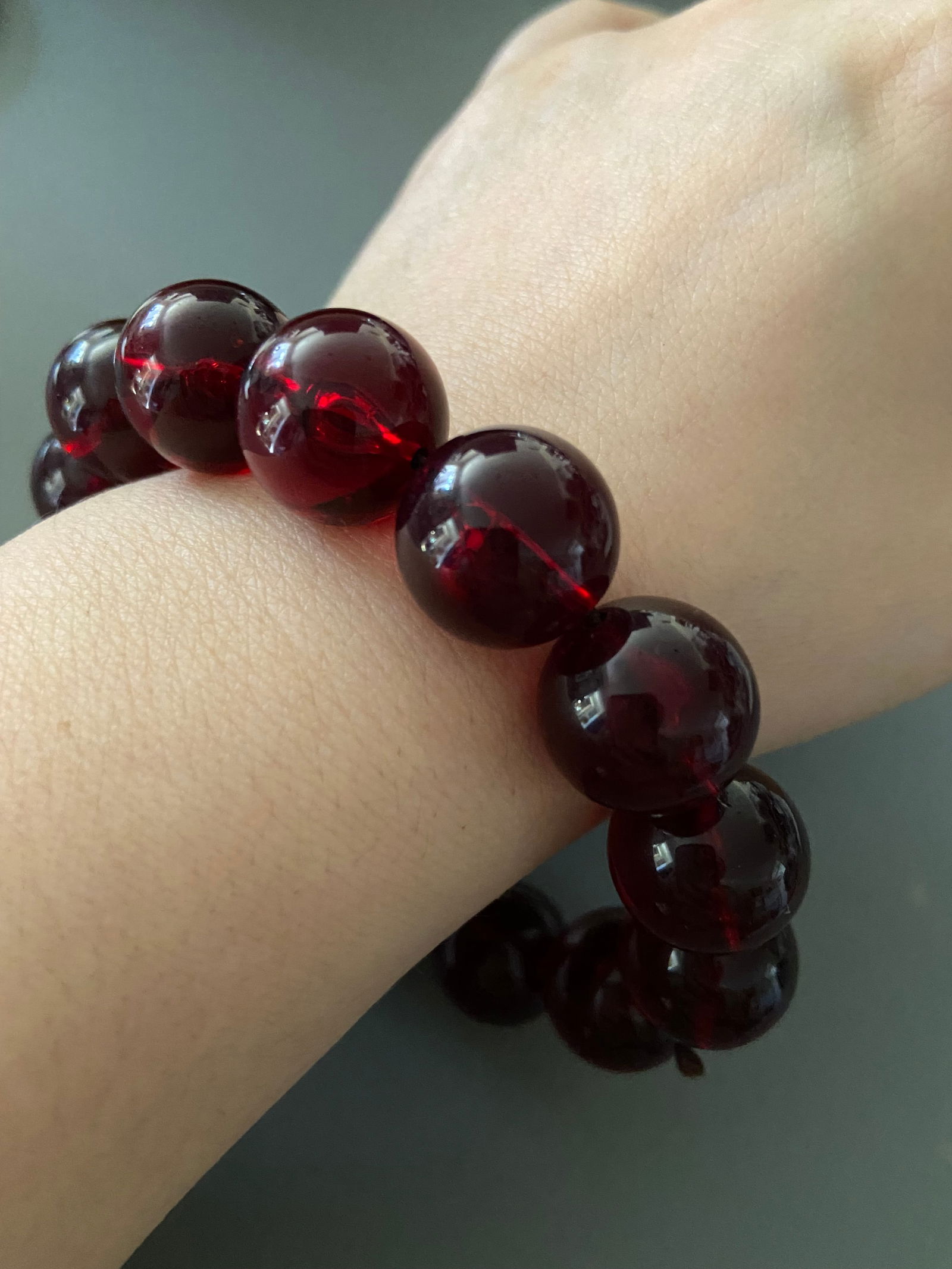 16mm Vintage Cherry Amber-like Early Plastic Beads Elastic Bracelet - 8