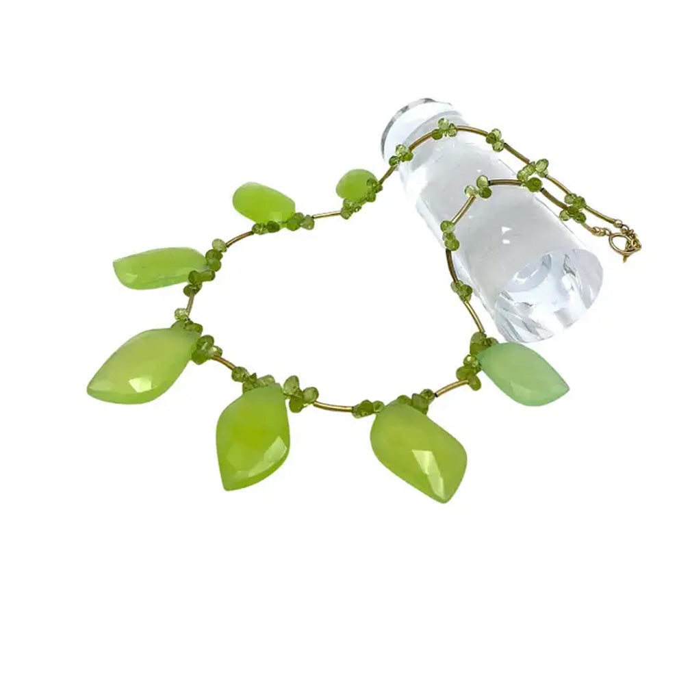 Gold Filled Necklace with Chalcedony and Peridot Gemstones - 3