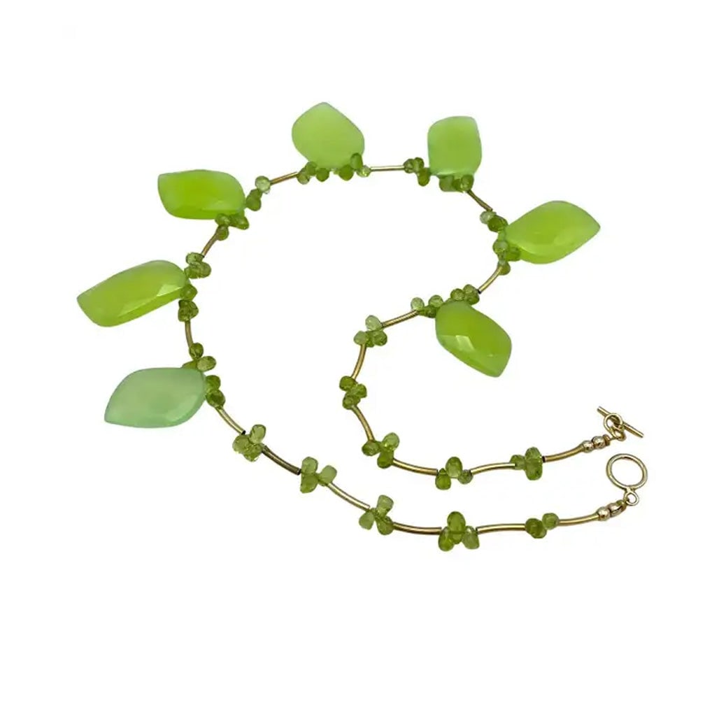 Gold Filled Necklace with Chalcedony and Peridot Gemstones - 4