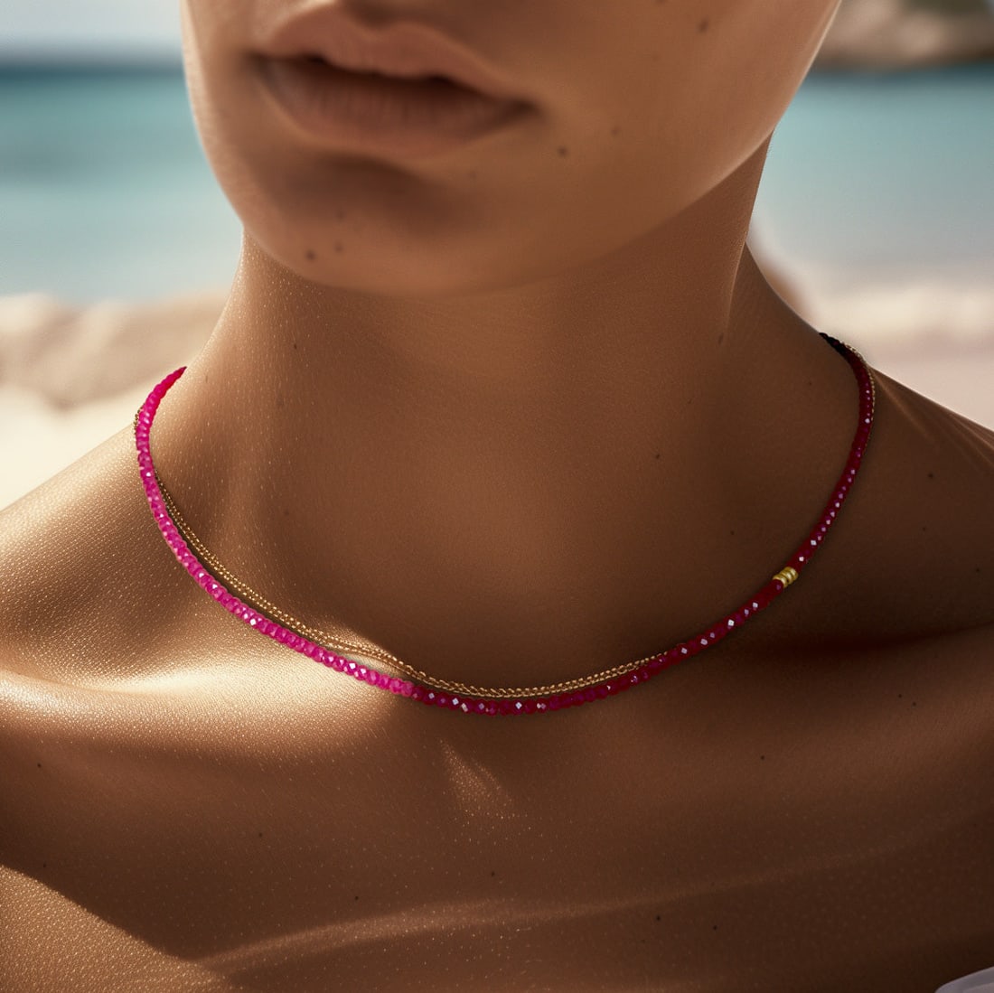 Birthstone July Ruby Necklace 18K Gold - 9