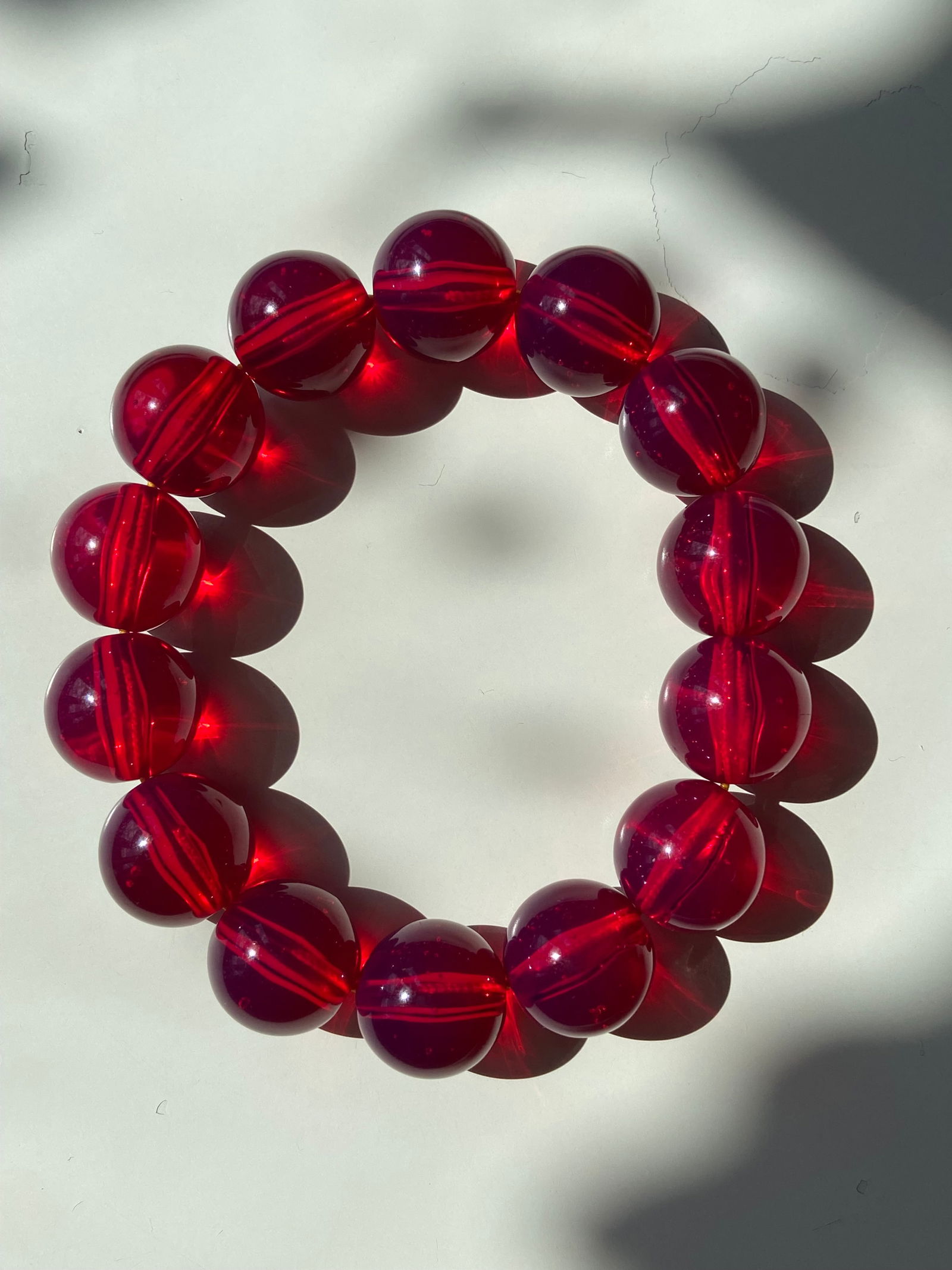 16mm Vintage Cherry Amber-like Early Plastic Beads Elastic Bracelet (1 of 8)