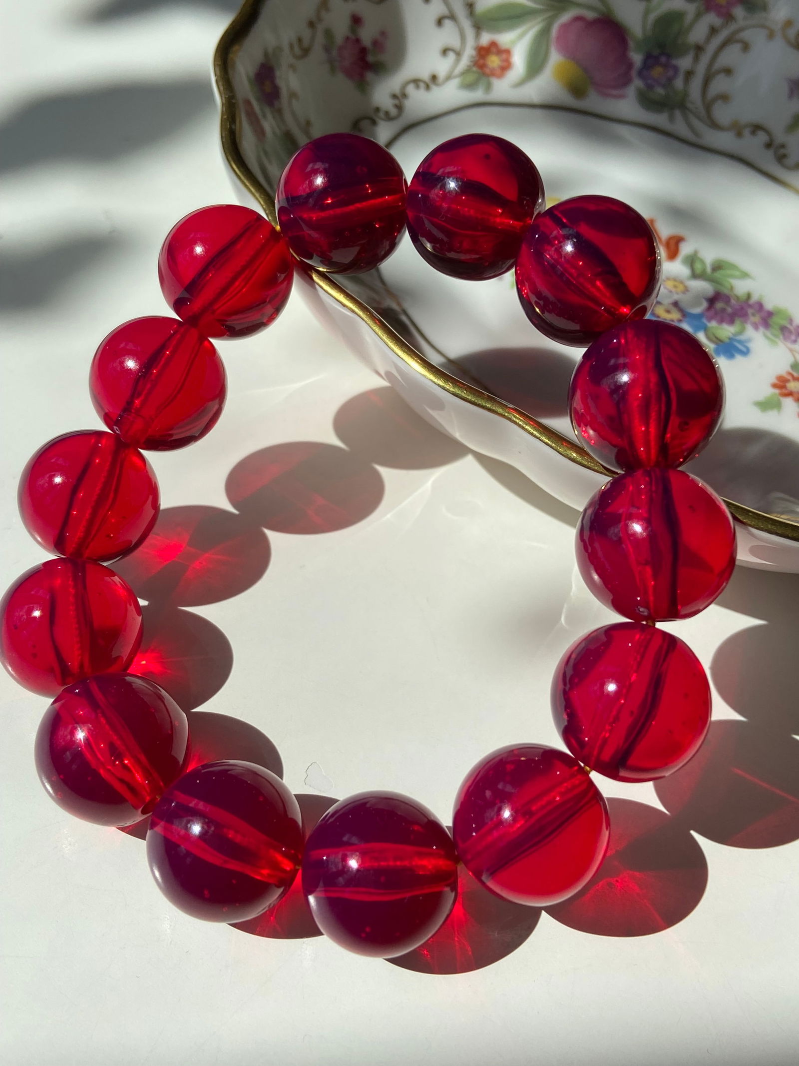 16mm Vintage Cherry Amber-like Early Plastic Beads Elastic Bracelet - 2