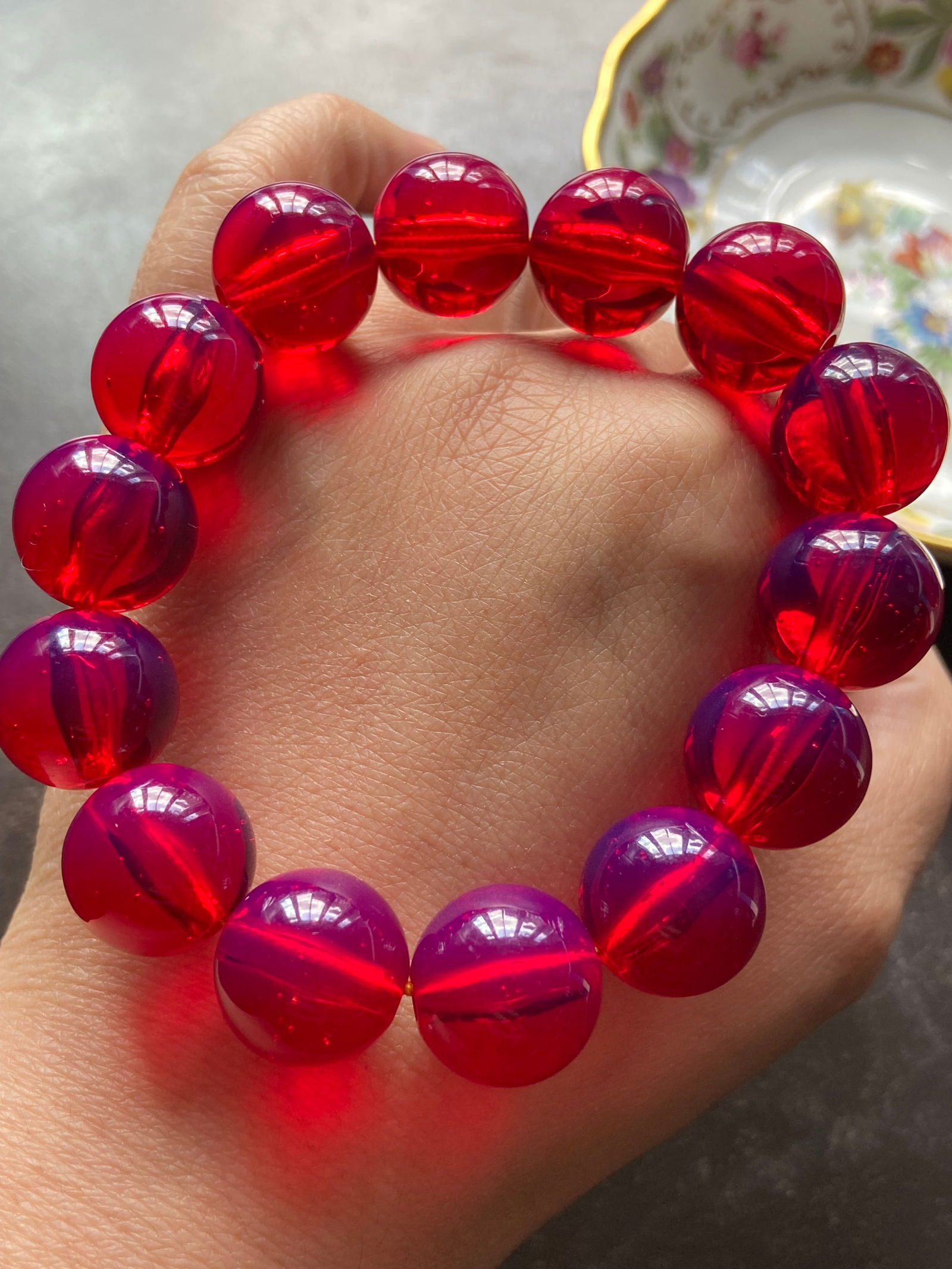 16mm Vintage Cherry Amber-like Early Plastic Beads Elastic Bracelet - 5