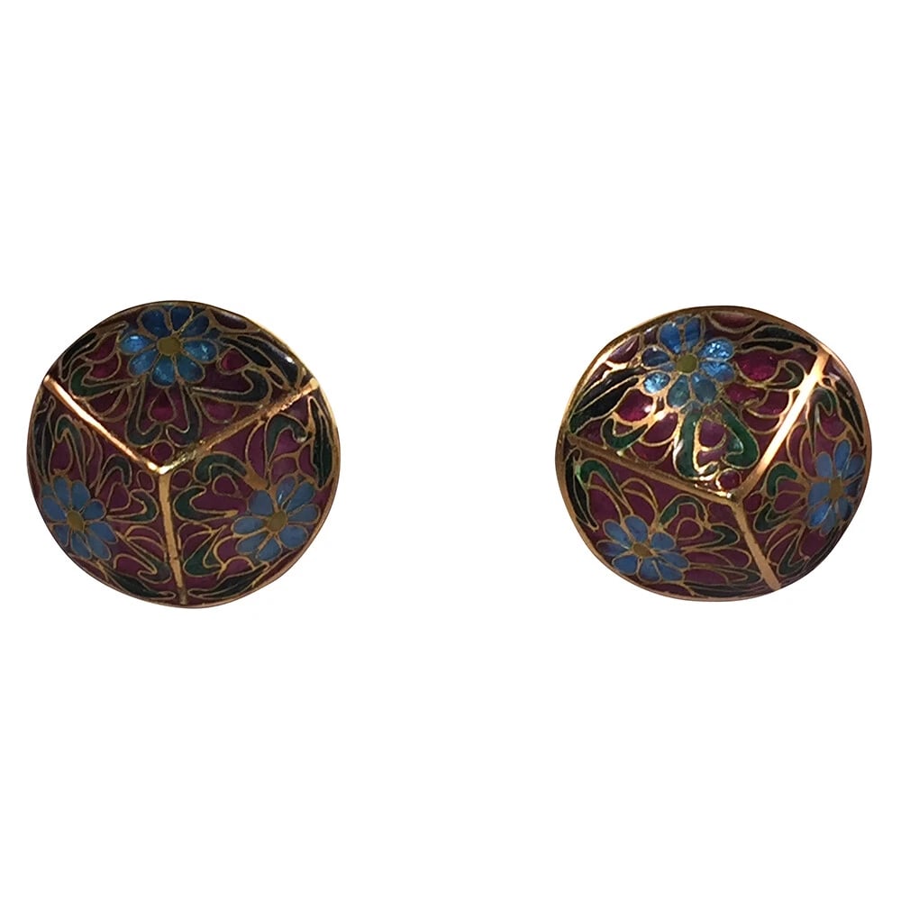 Chinese Cloisonne Pyramid Statement Earrings