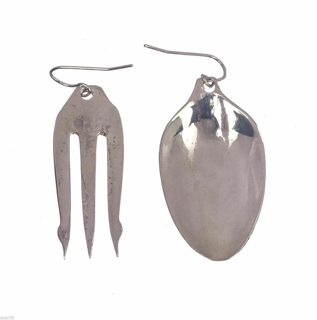 Sterling Silver Plated Brass Olive Fork & Sugar Spoon Earrings (1 of 7)