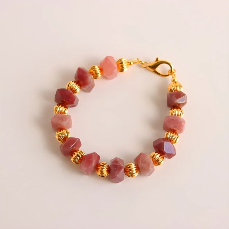 Pink Botswana Agate and Gold Beaded Bracelet - 3