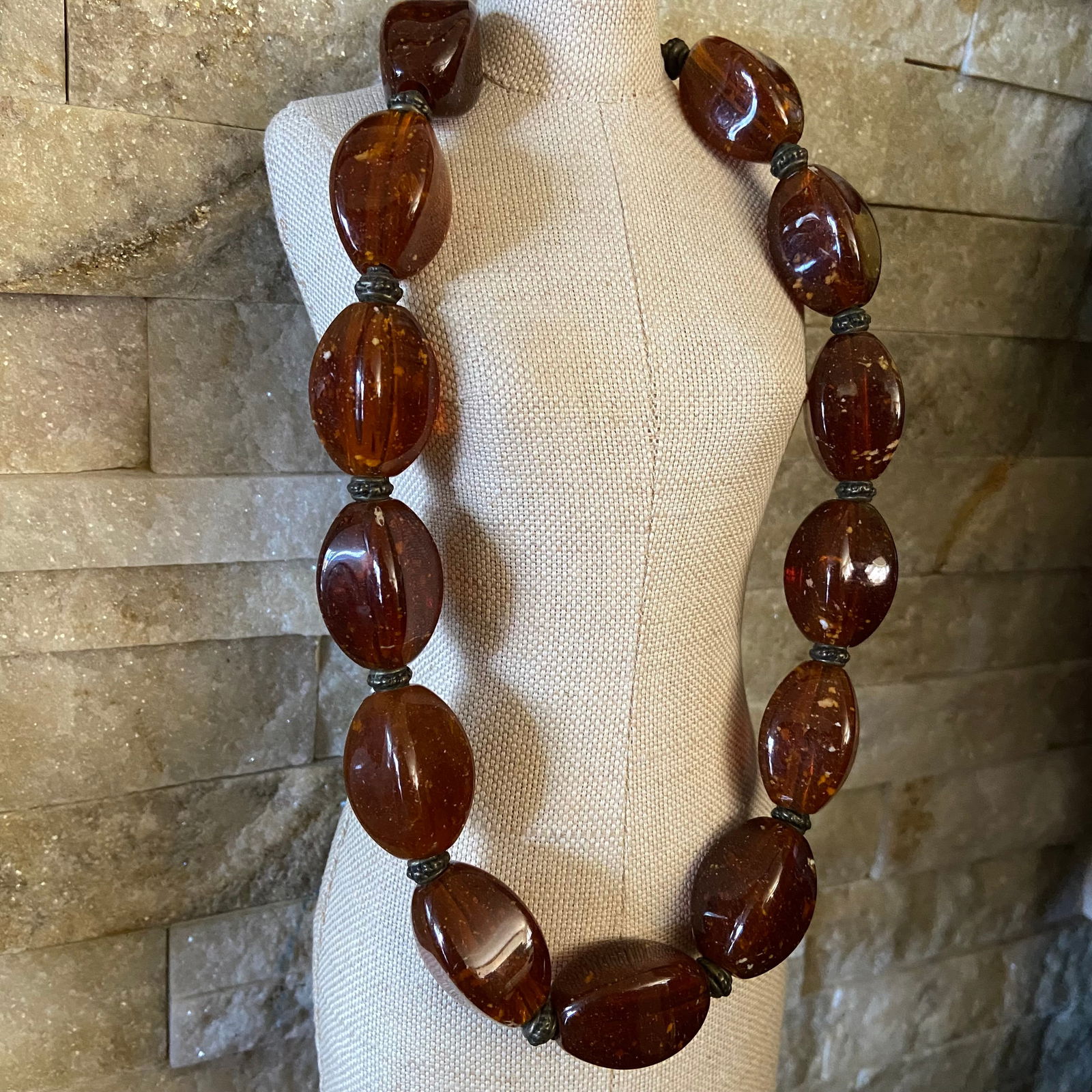 Vintage Chunk Amber Bakelite large Statement Necklace - 2