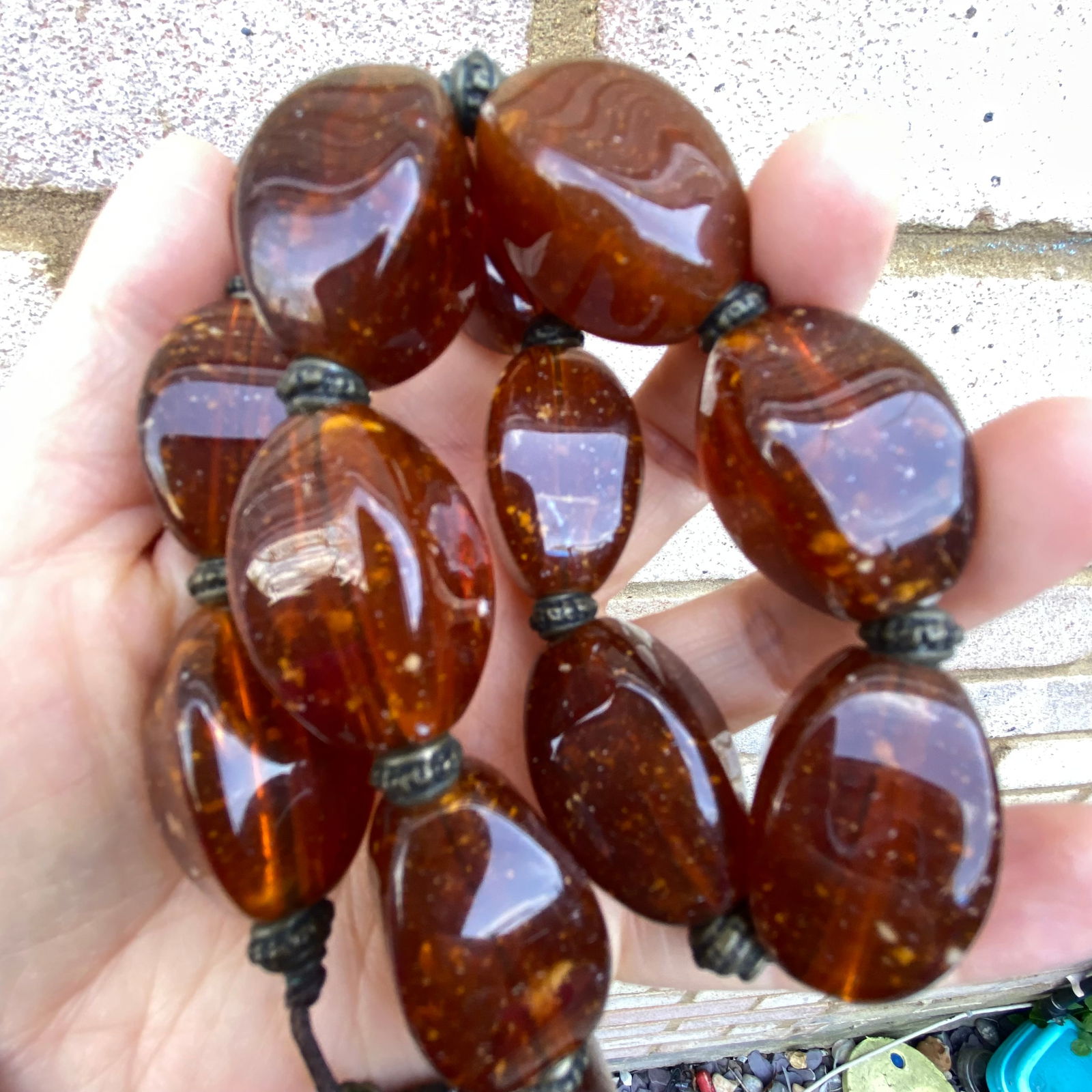 Vintage Chunk Amber Bakelite large Statement Necklace - 7