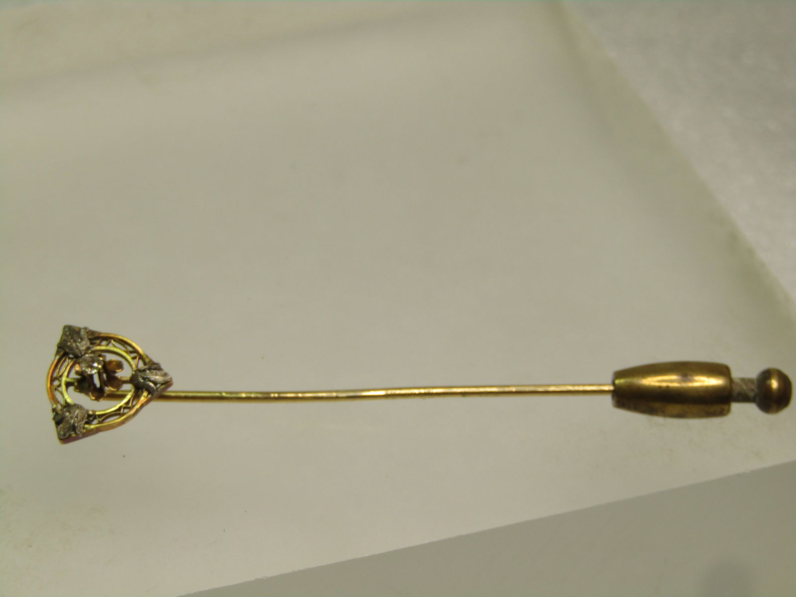 Antique 14kt Diamond Stick Pin, Tri-Color , Art Deco, 1920's - 2