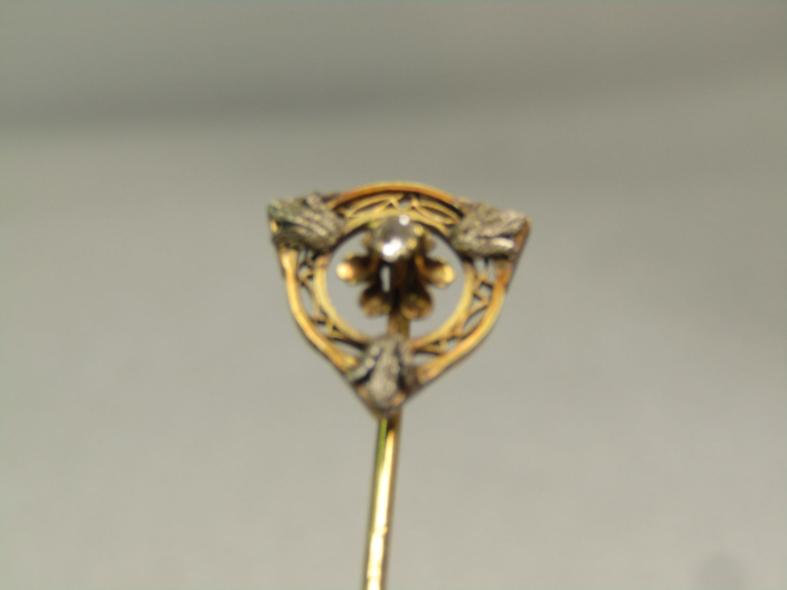 Antique 14kt Diamond Stick Pin, Tri-Color , Art Deco, 1920's - 3