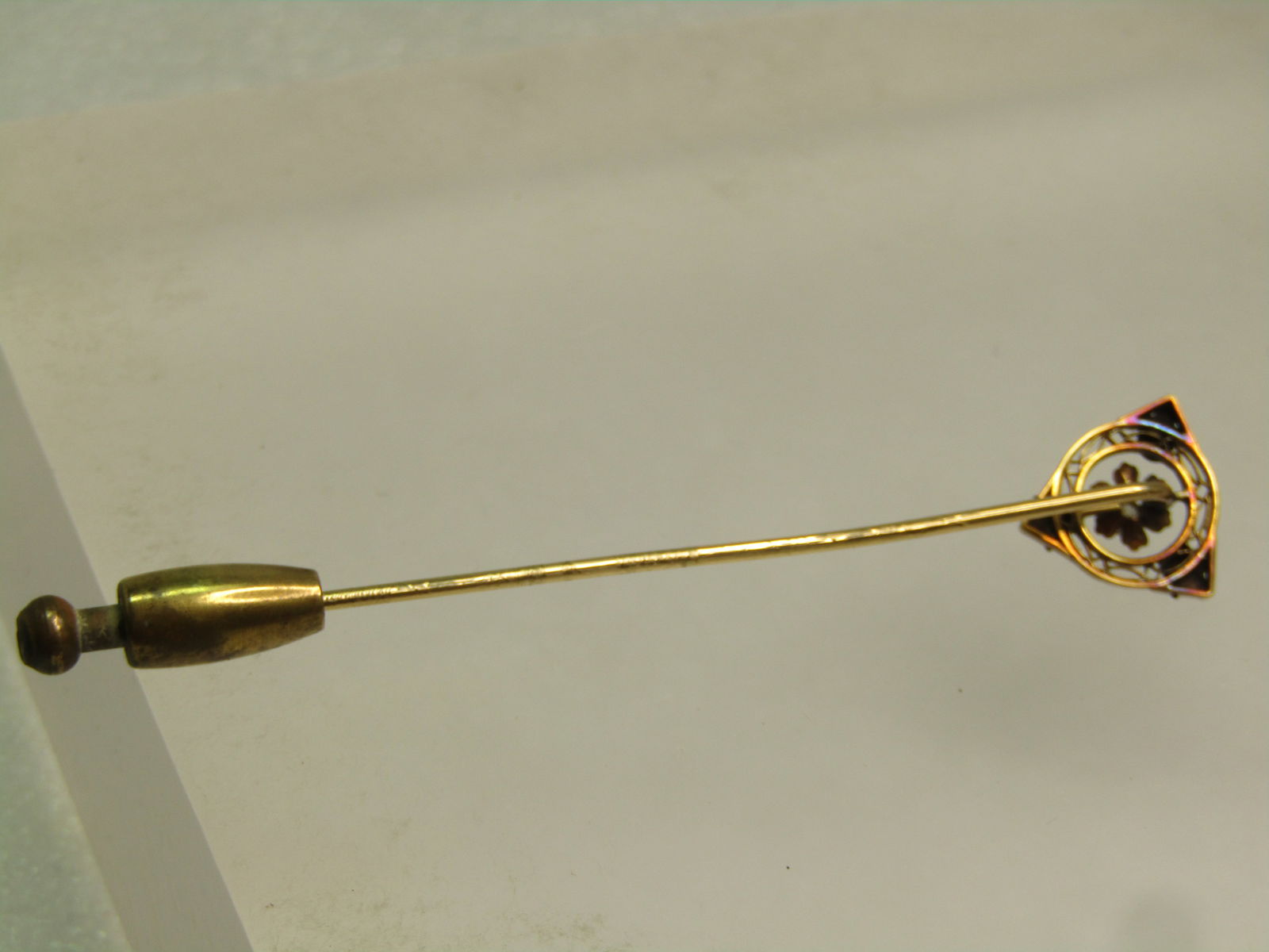 Antique 14kt Diamond Stick Pin, Tri-Color , Art Deco, 1920's - 4