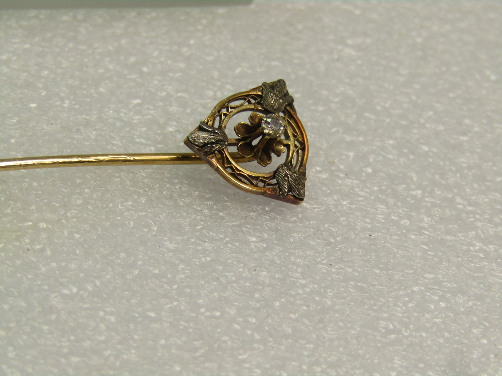 Antique 14kt Diamond Stick Pin, Tri-Color , Art Deco, 1920's - 5