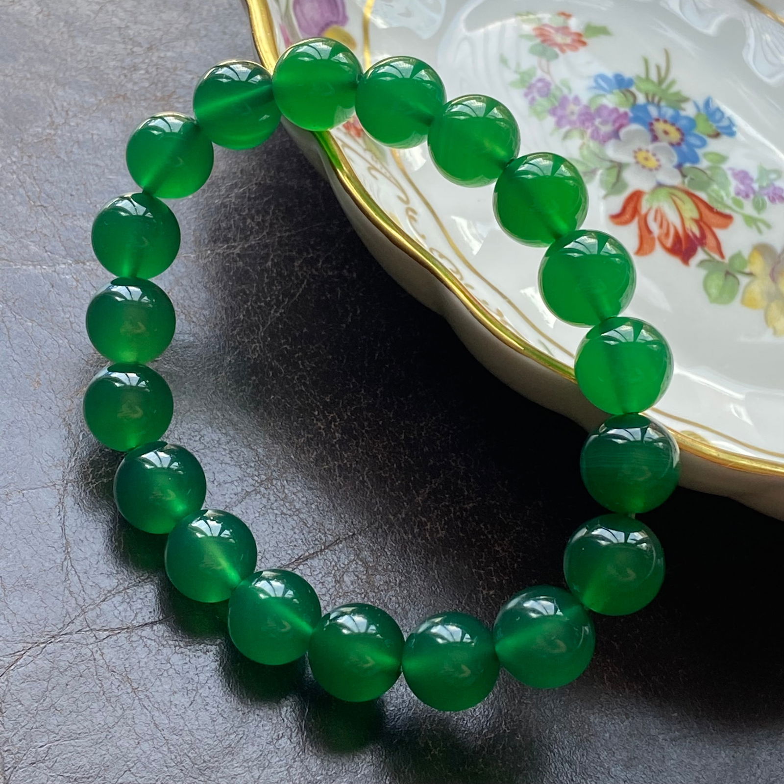 10mm Natural Imperial Green Chalcedony Jade Beaded Bracelet - 2