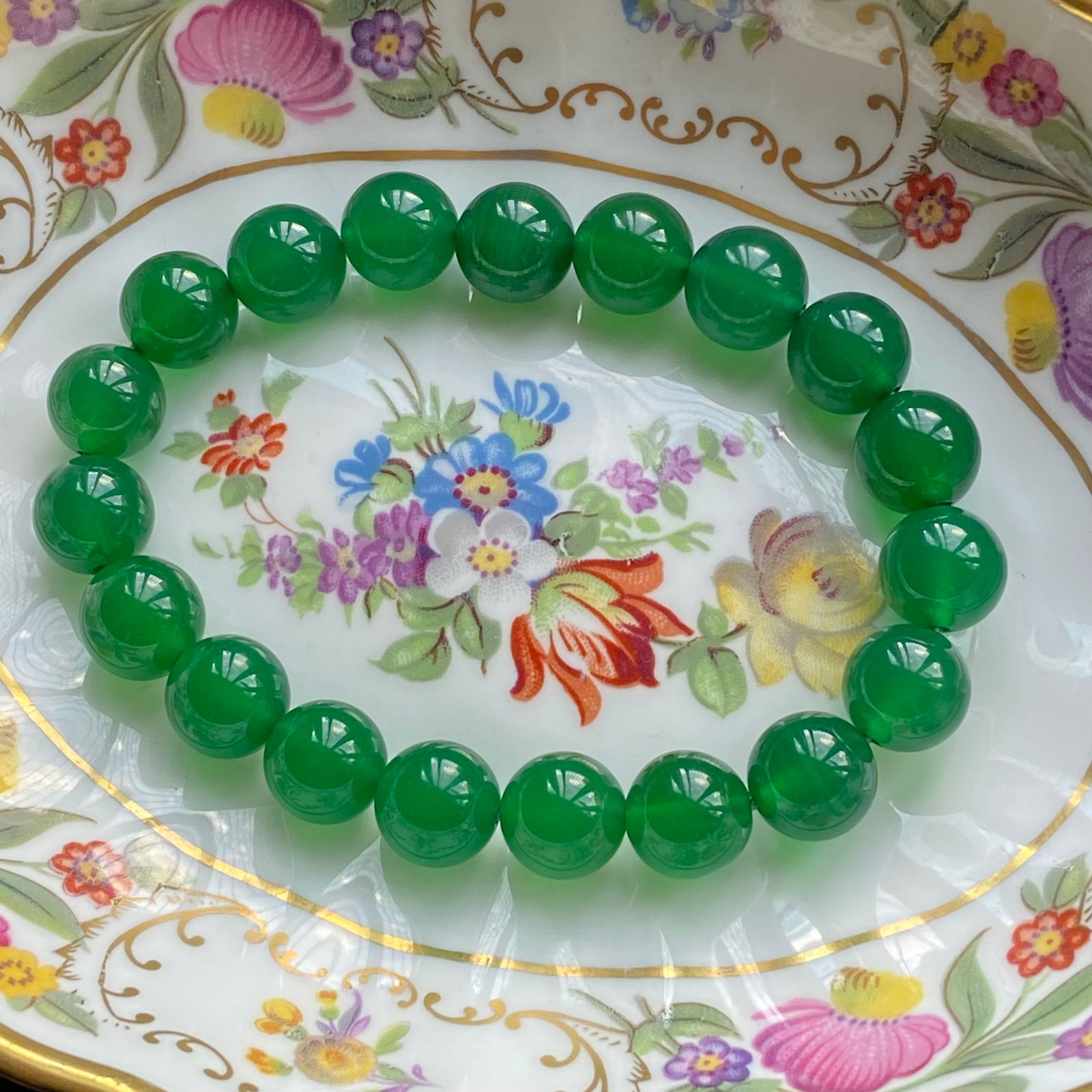 10mm Natural Imperial Green Chalcedony Jade Beaded Bracelet - 3