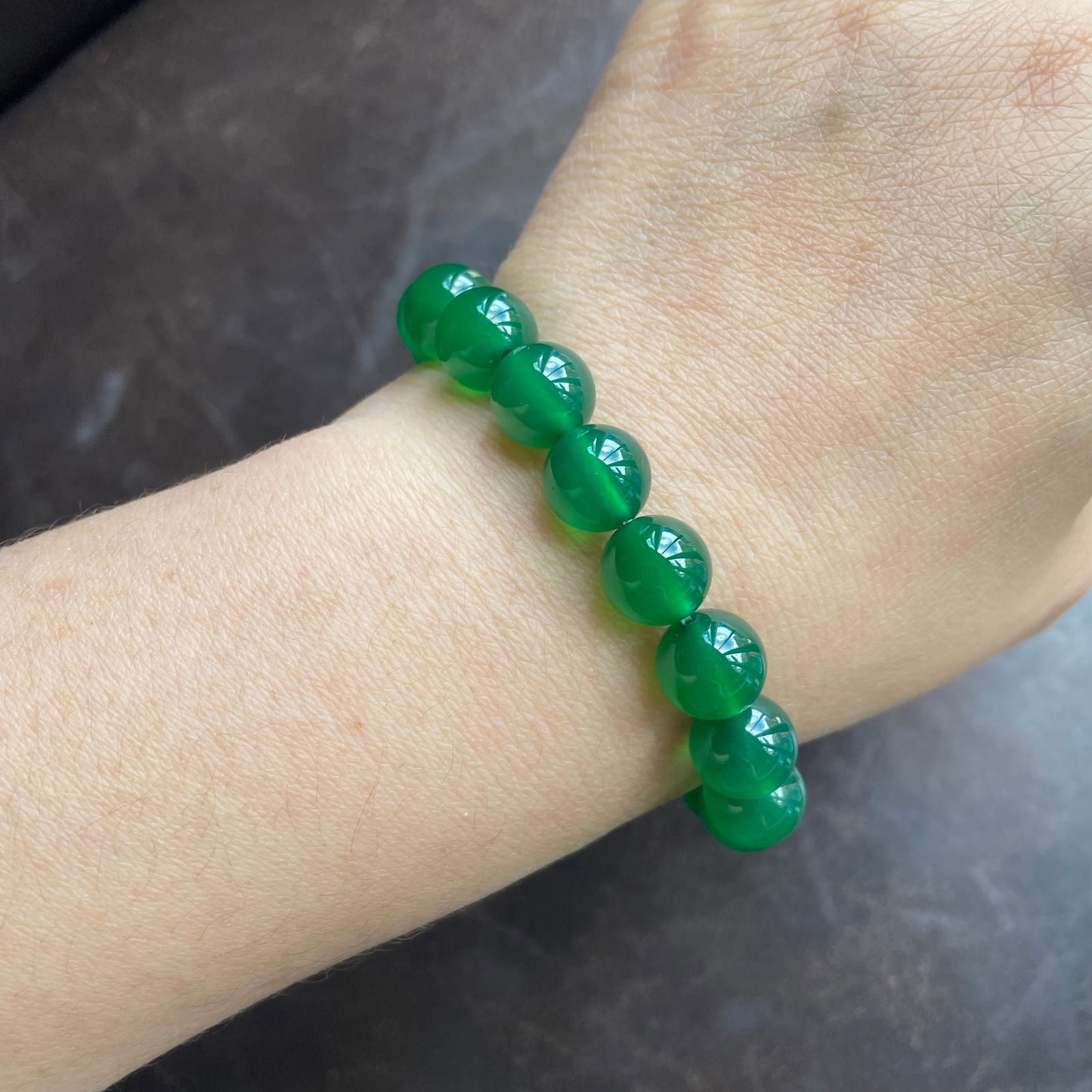 10mm Natural Imperial Green Chalcedony Jade Beaded Bracelet - 5