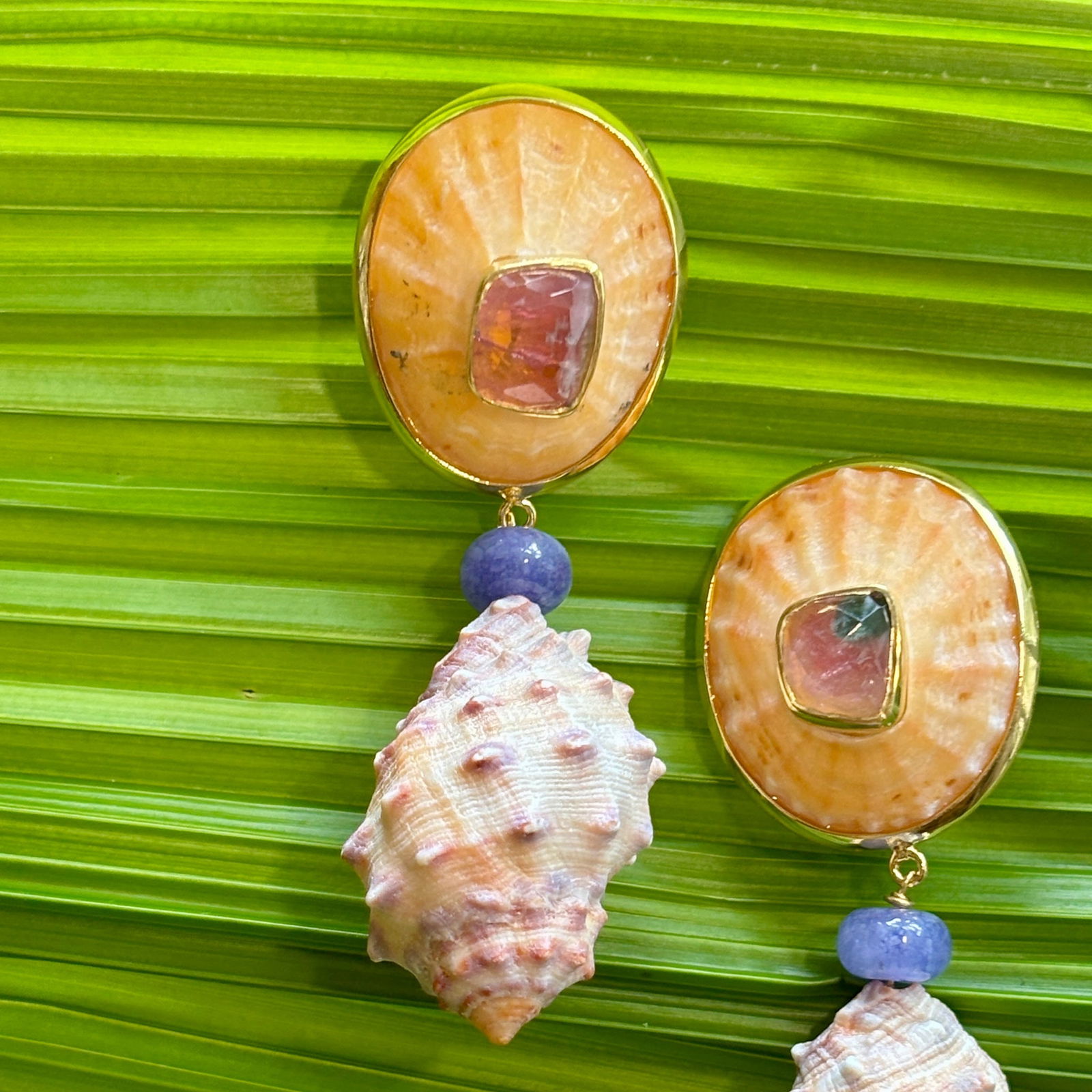 Drupa Shell Drop Earrings with Tourmaline - 2