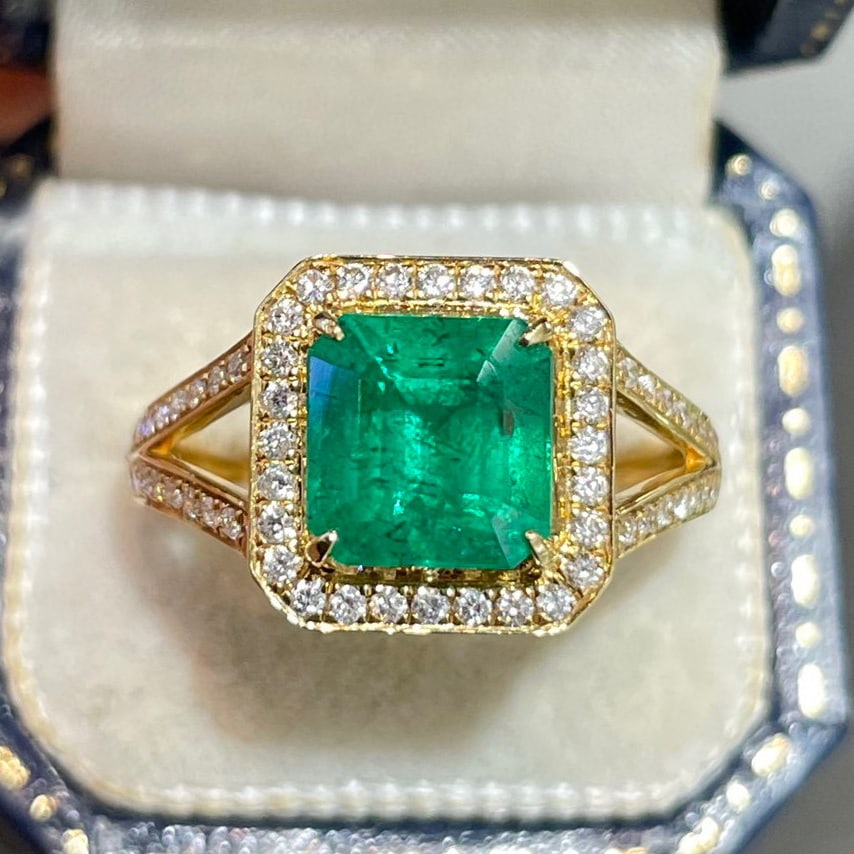 14K GOLD 2.13 CT VIVID GREEN NATURAL EMERALD & DIAMOND RING (1 of 6)