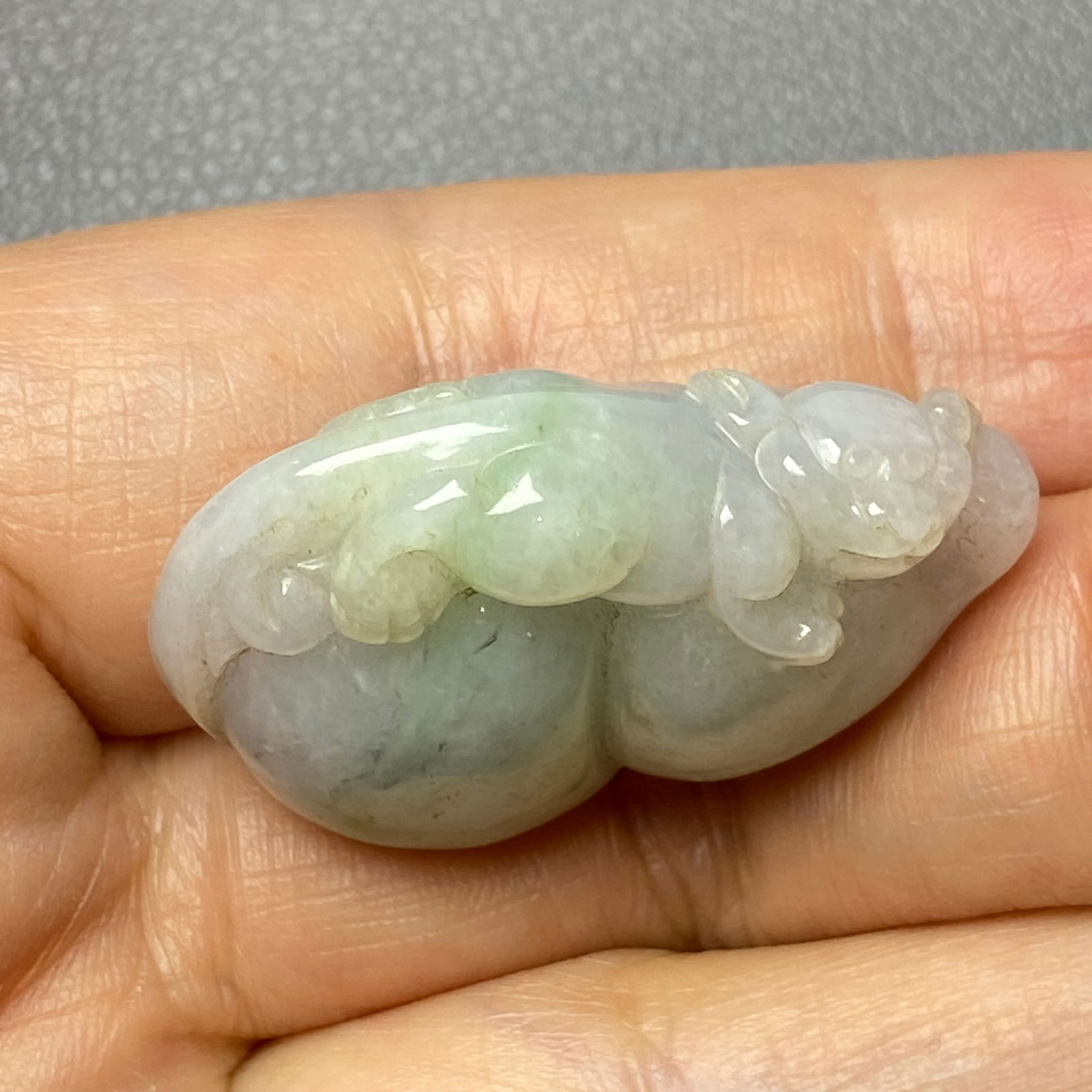 Antique Chinese Natural Jadeite Jade Carved Gourd and Mythical Creature - 11