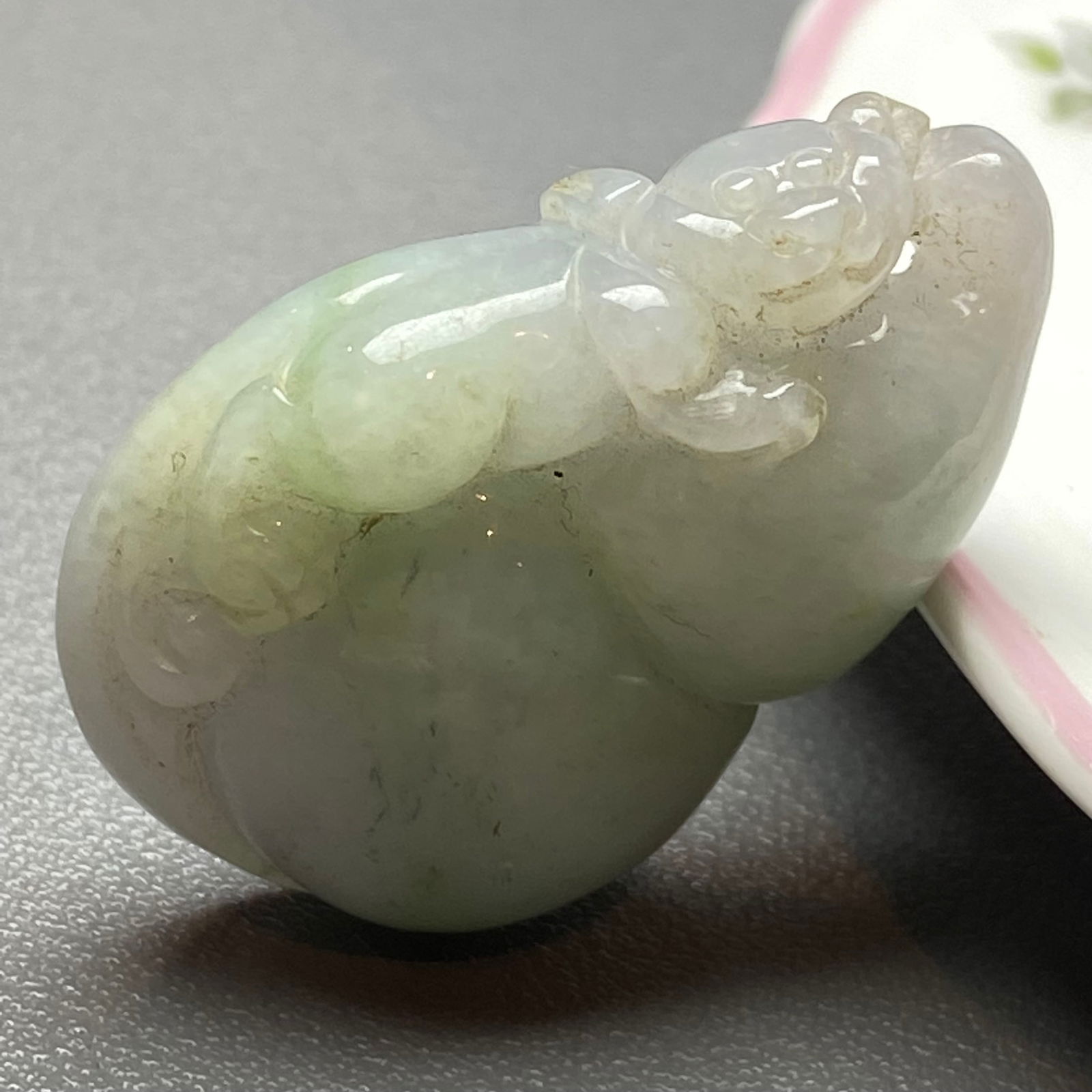 Antique Chinese Natural Jadeite Jade Carved Gourd and Mythical Creature - 2