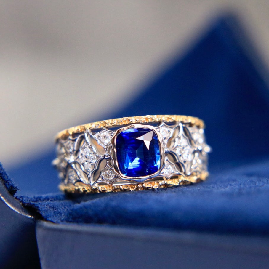 14K GOLD 1.48 CTW NATURAL SAPPHIRE & DIAMOND RING - 2