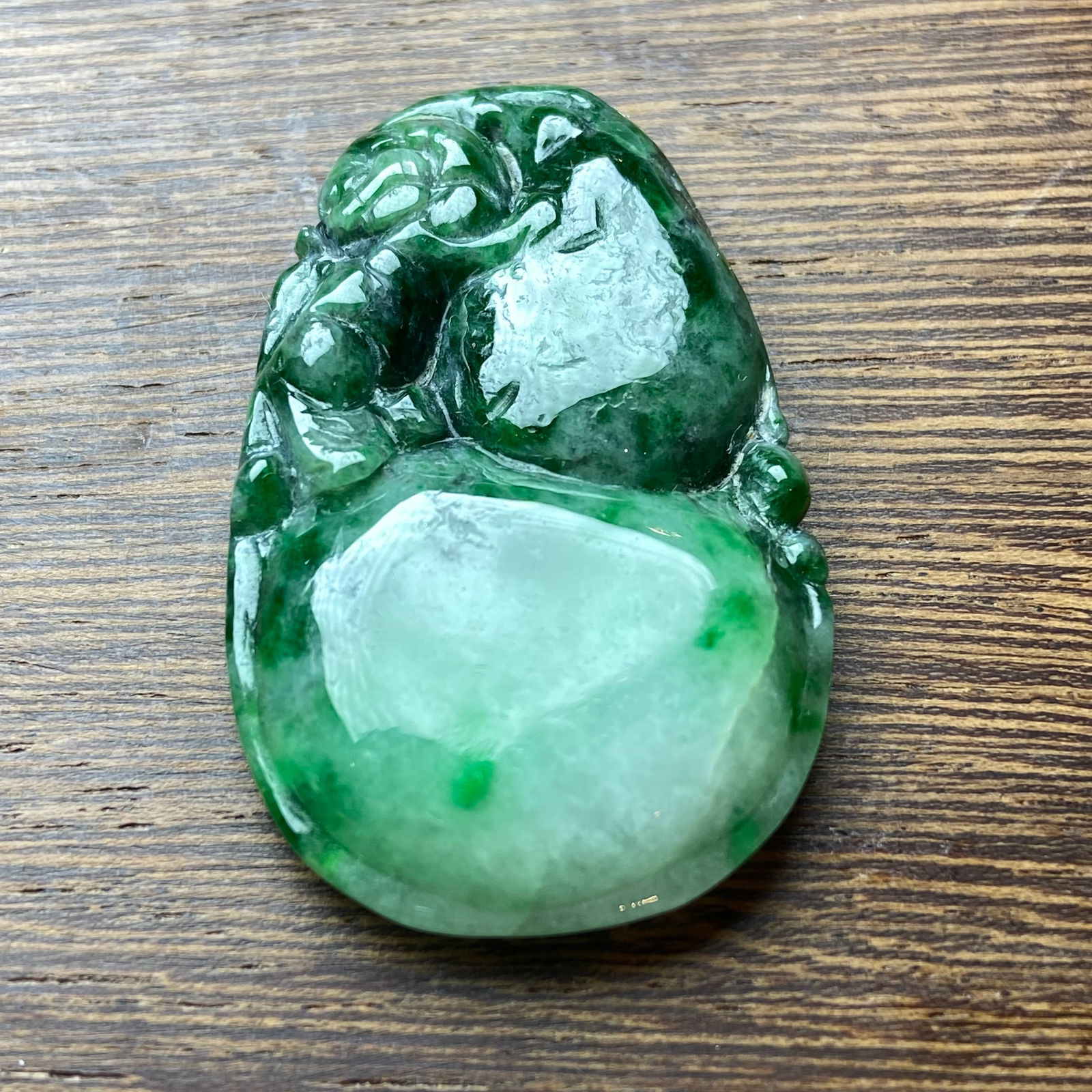 Antique Chinese Natural Deep Green Jadeite Jade Gourd Pendant Statue - 2