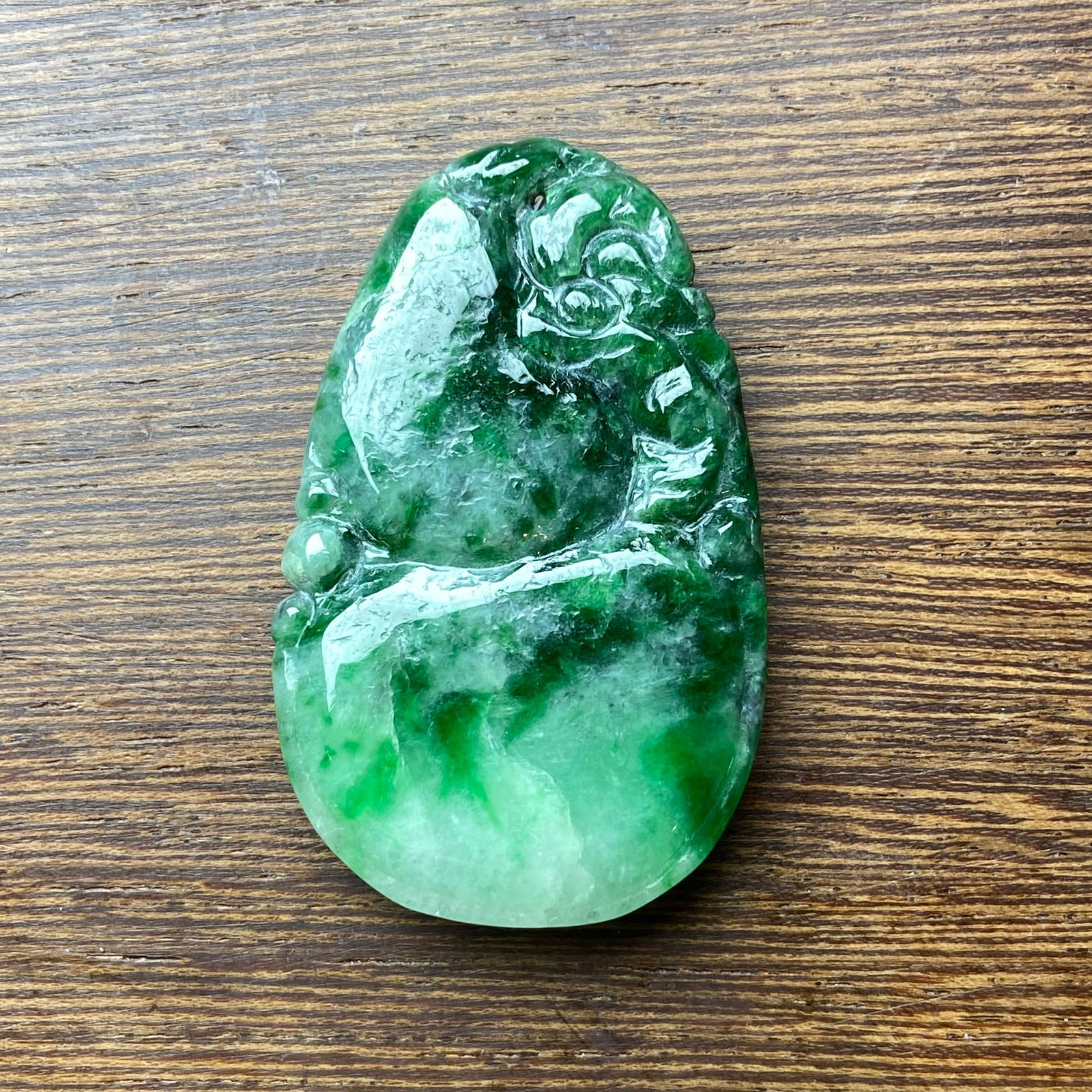 Antique Chinese Natural Deep Green Jadeite Jade Gourd Pendant Statue - 3