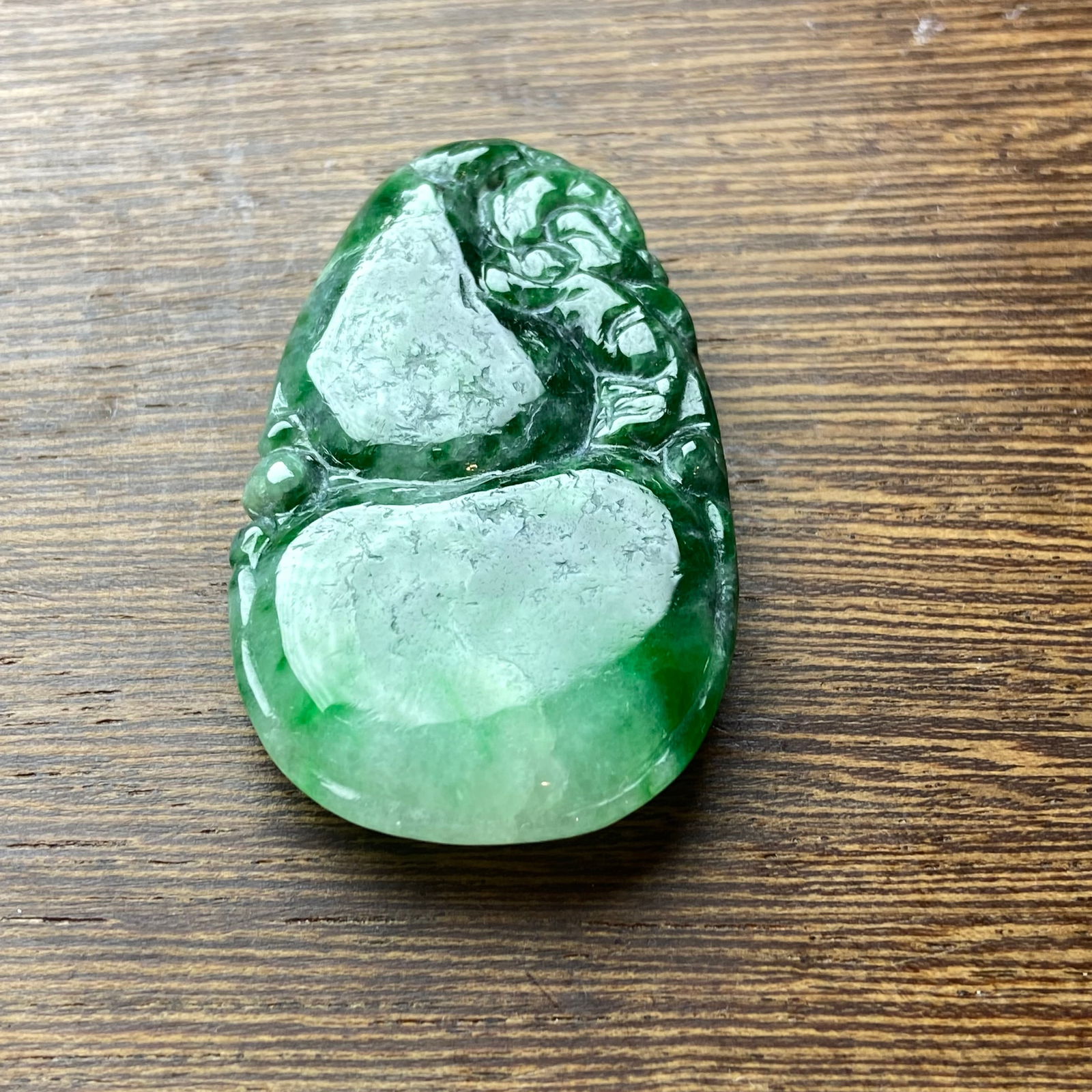 Antique Chinese Natural Deep Green Jadeite Jade Gourd Pendant Statue - 4