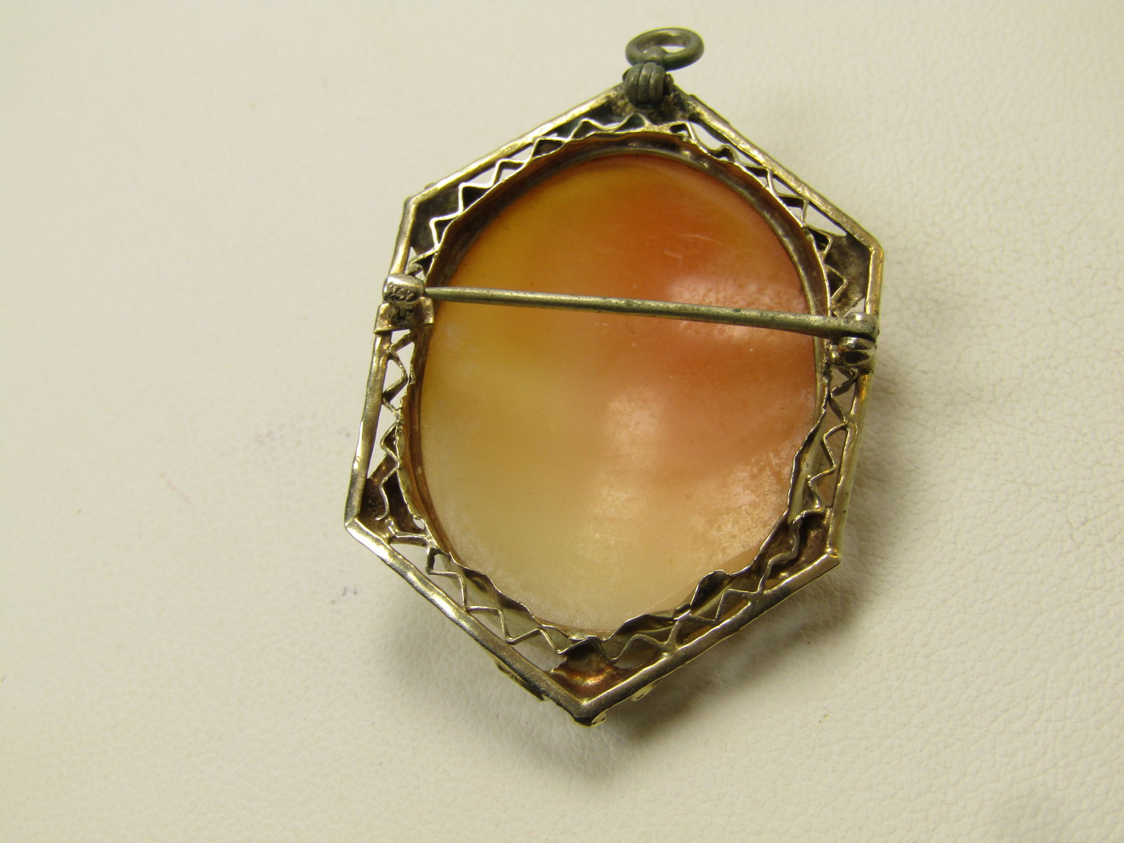 Vintage 14kt Cameo Brooch & Pendant, Locking C Clasp, 1800's-1920's - 6
