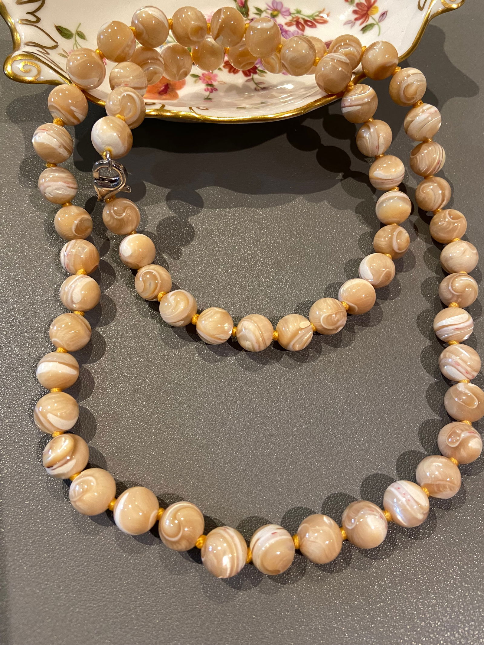 Antique Golden Tridacna Fossil Neptunian Beads Necklace - 2
