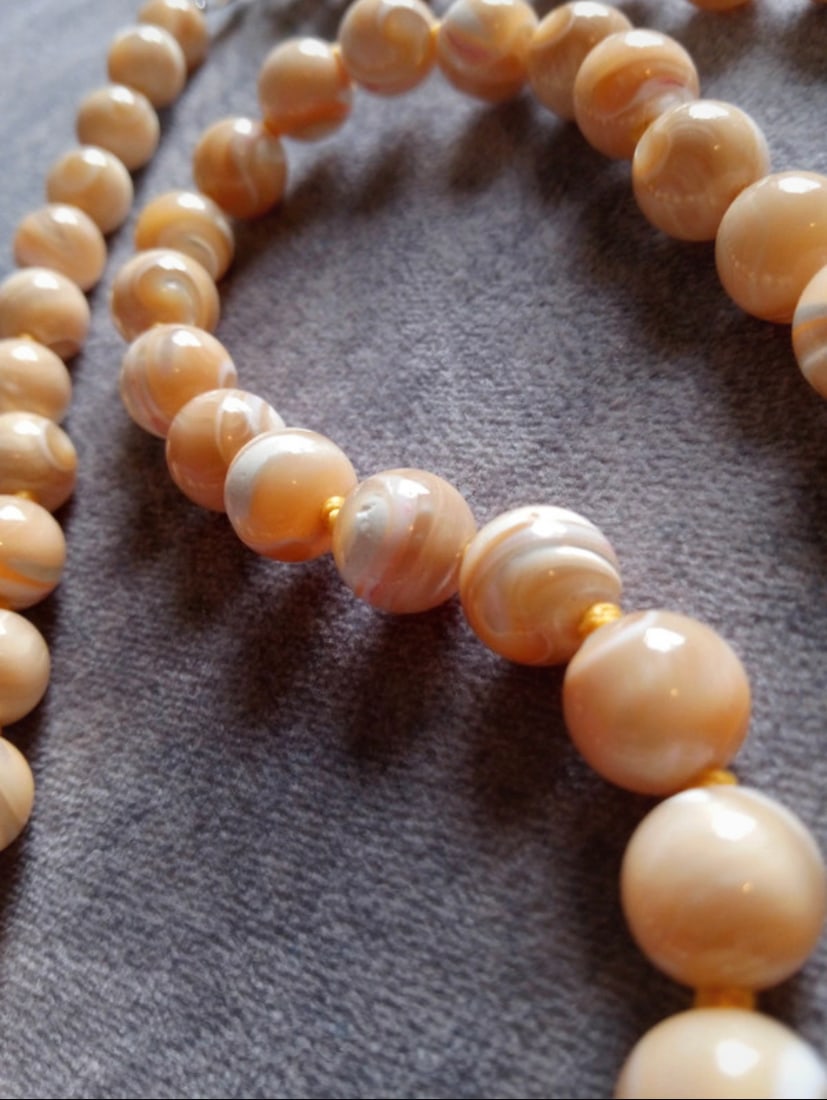 Antique Golden Tridacna Fossil Neptunian Beads Necklace - 7