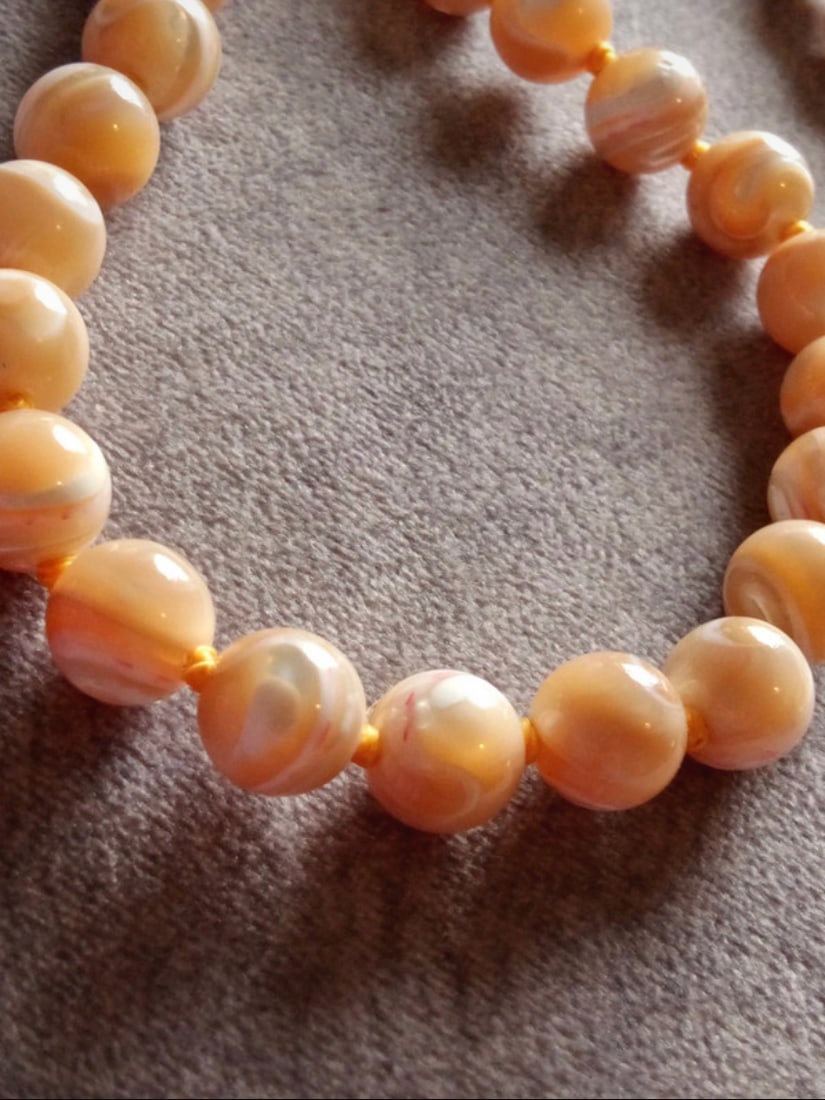 Antique Golden Tridacna Fossil Neptunian Beads Necklace - 8