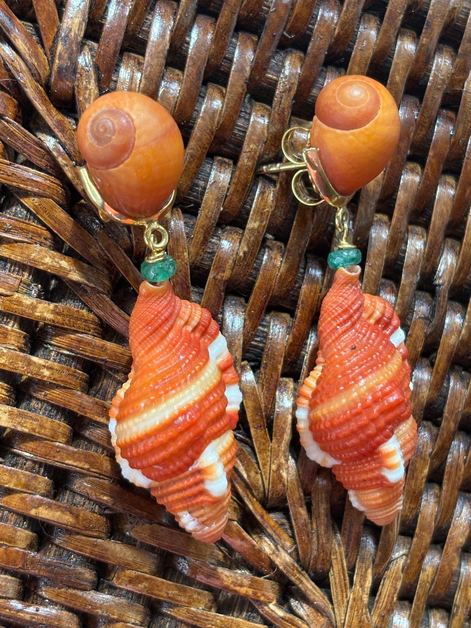 Cymbatium Shell Earrings with Tsavorite Garnets - 2