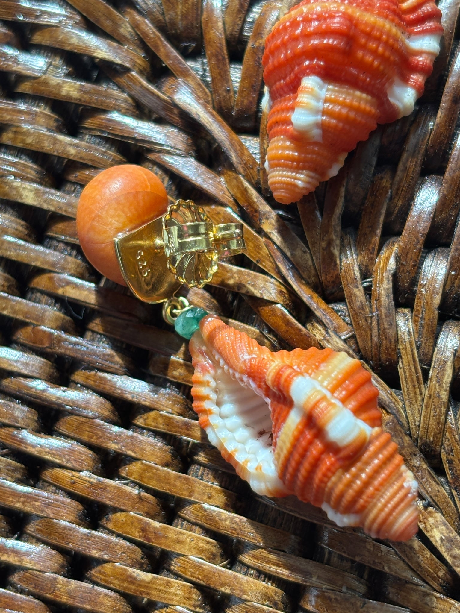 Cymbatium Shell Earrings with Tsavorite Garnets - 3