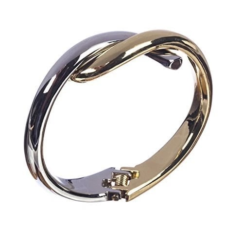 Two Tone Love Knot Costume Bracelet: Title:Two Tone Love Knot Costume Bracelet Description:Two tone, gold and silver hinged bracelet. Bracelet measures internally, 2 ¼ by 2. Bracelet is ¼ wide. Bracelet opens wide for ease and