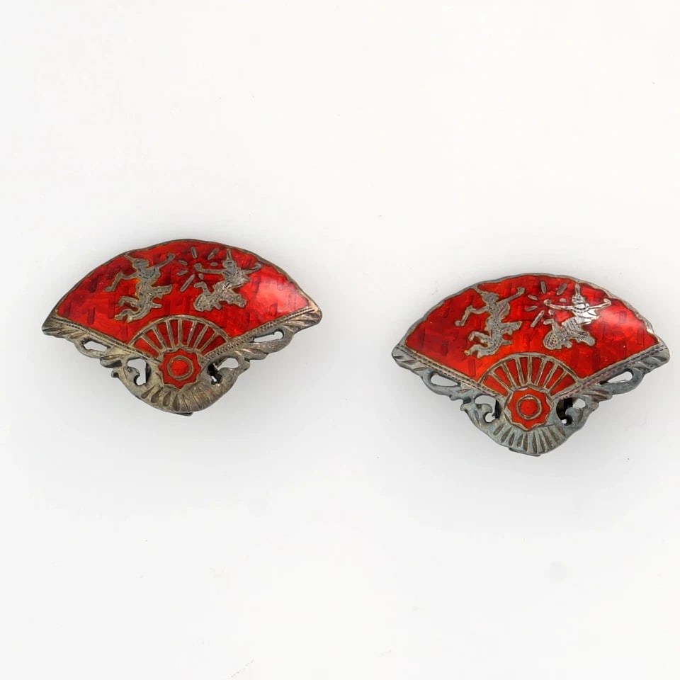 1960s Thai Silver Clip Earrings with Niello - 2